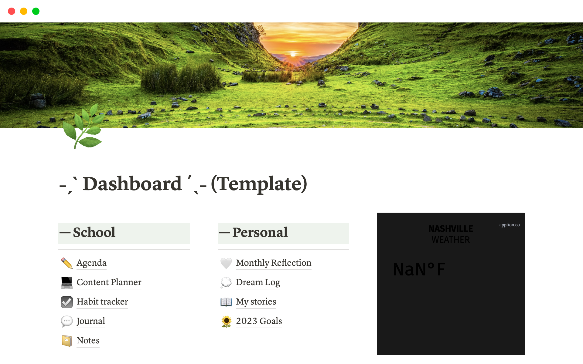 A template preview for Dashboard for a hard-working student