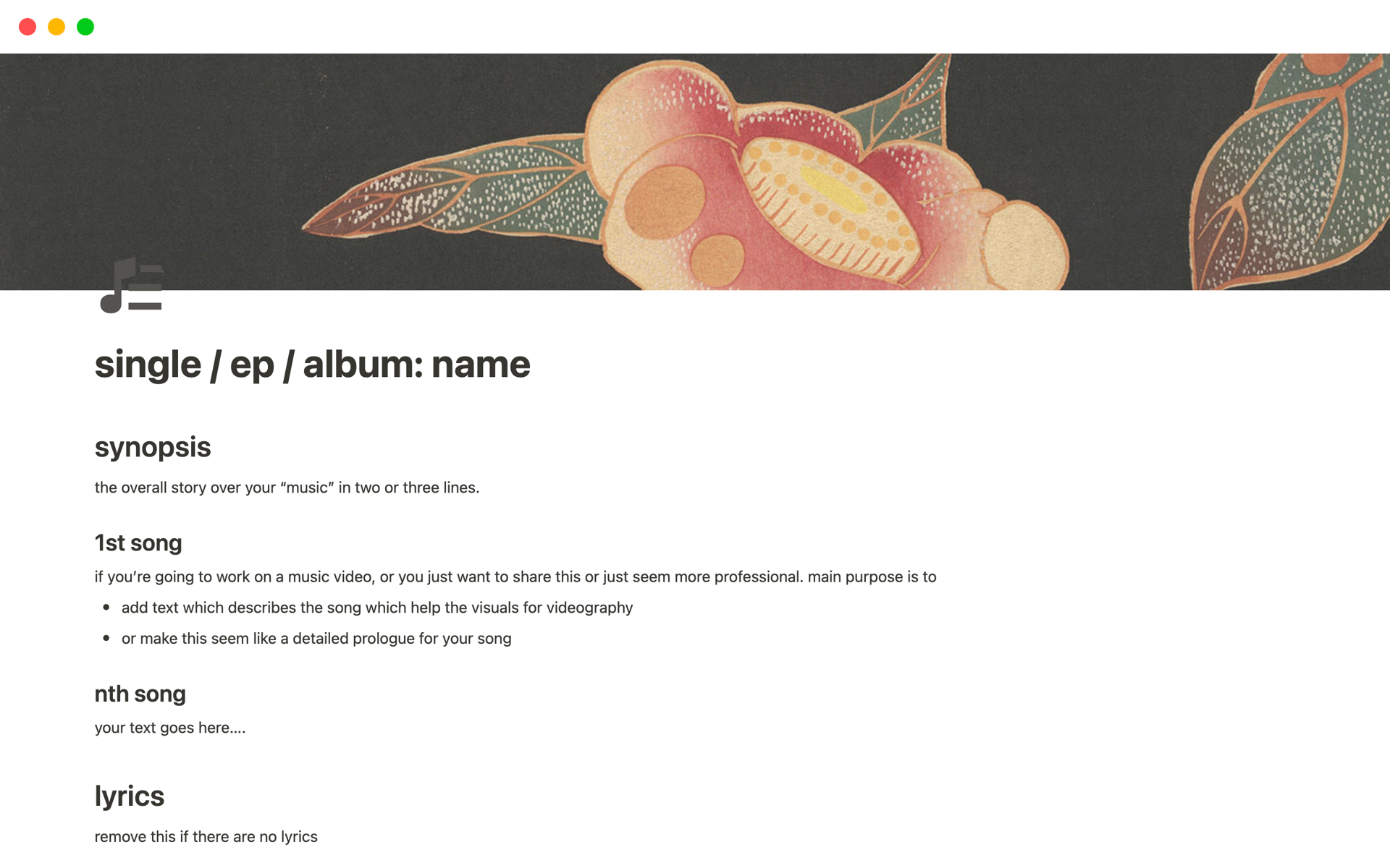 A template preview for single / ep / album: name