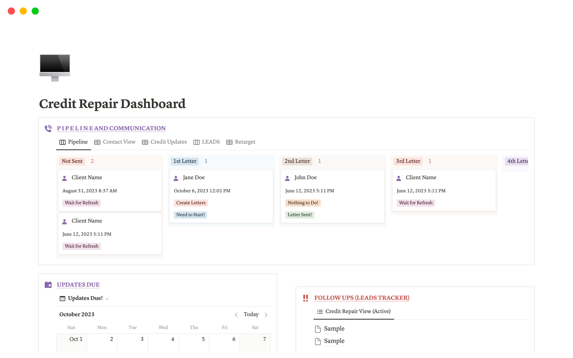 Credit Repair Dashboard Notion Template Credit Repair Dashboard Notion Template