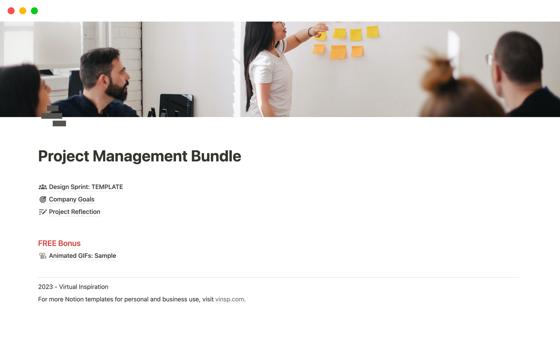 A template preview for Project Management Bundle