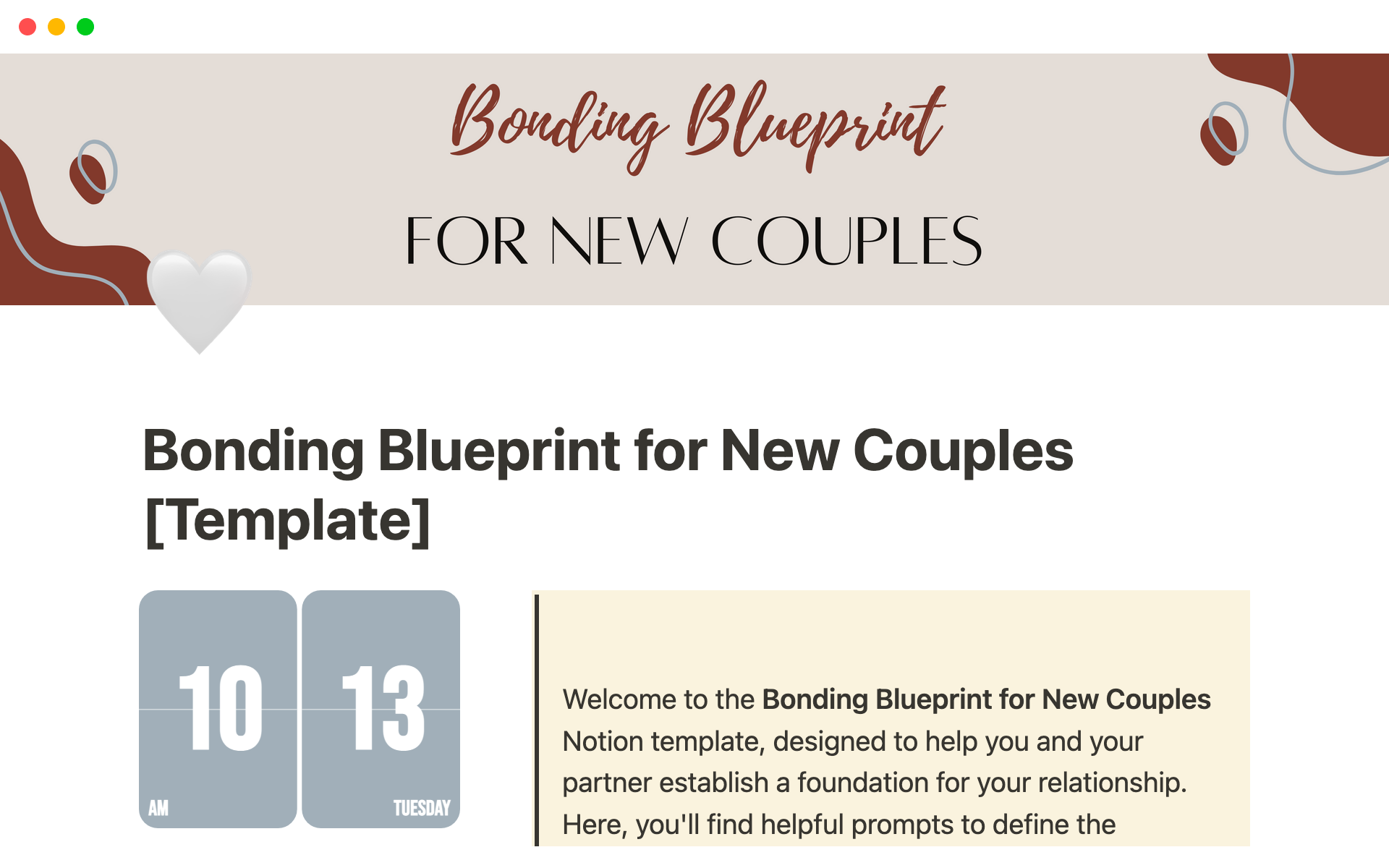 A template preview for Bonding Blueprint for New Couples