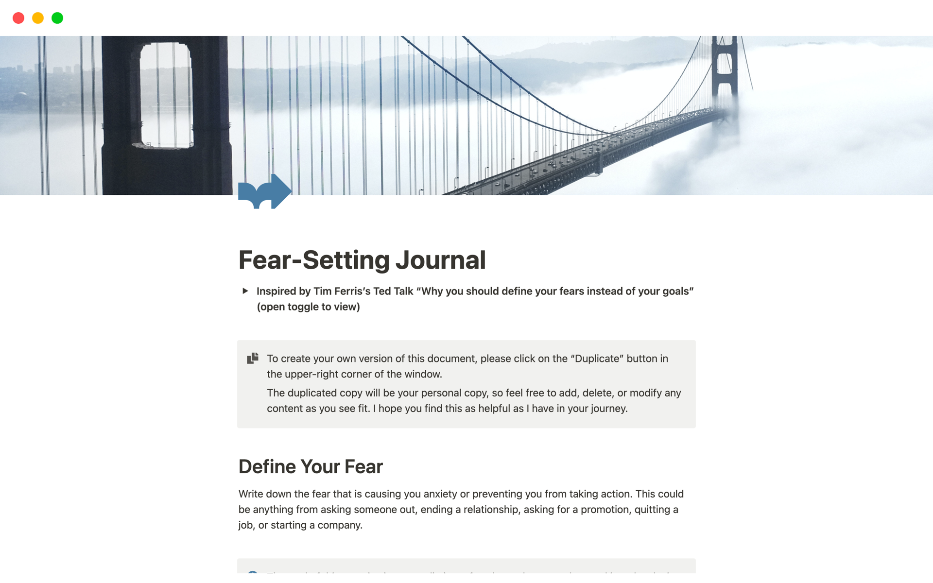 Fear Setting Template Notion Template