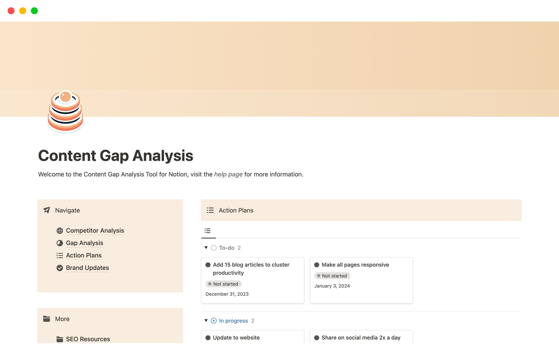 A template preview for Content Gap Analysis for SEO