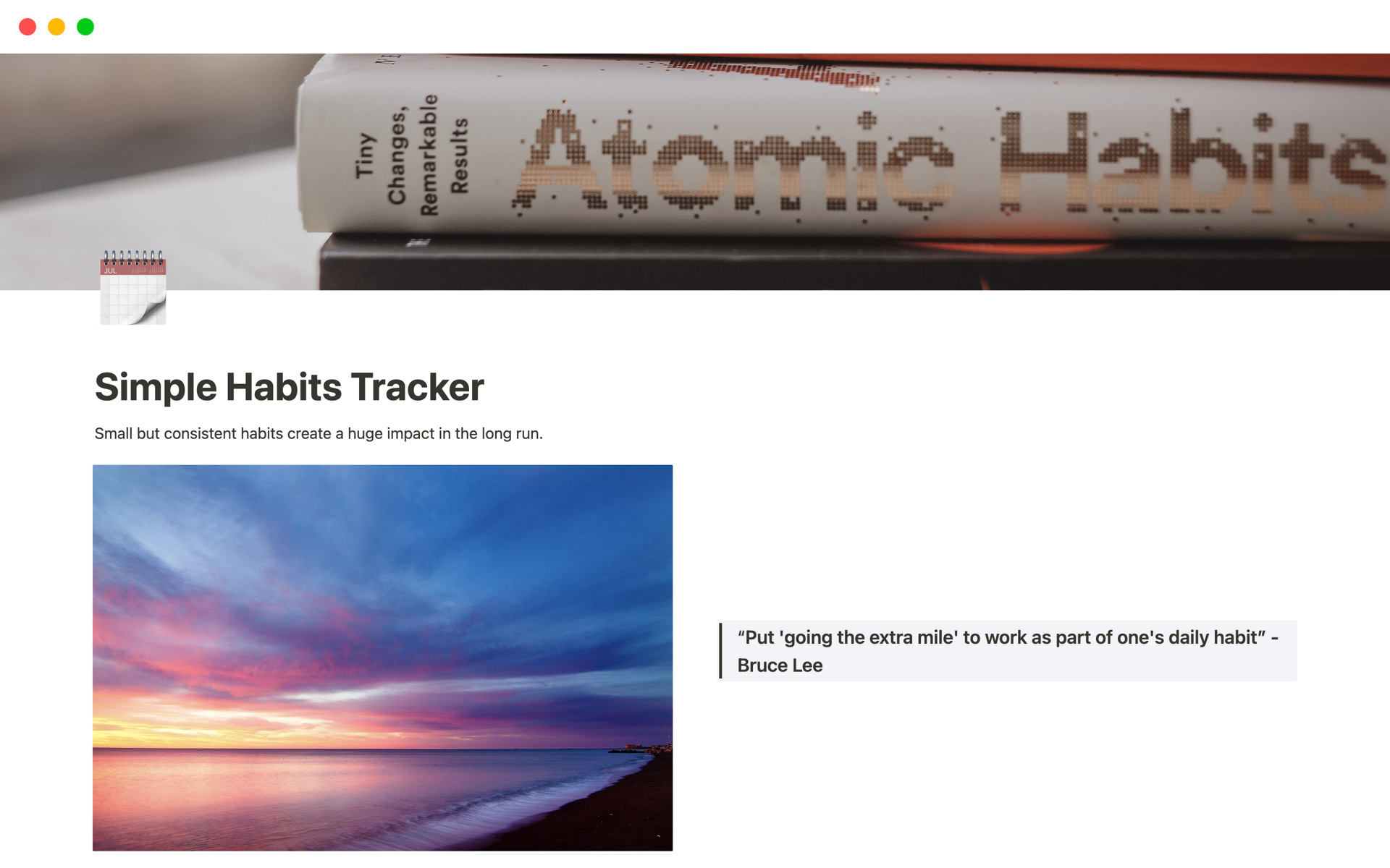 Simple Habits Trackerのテンプレートのプレビュー