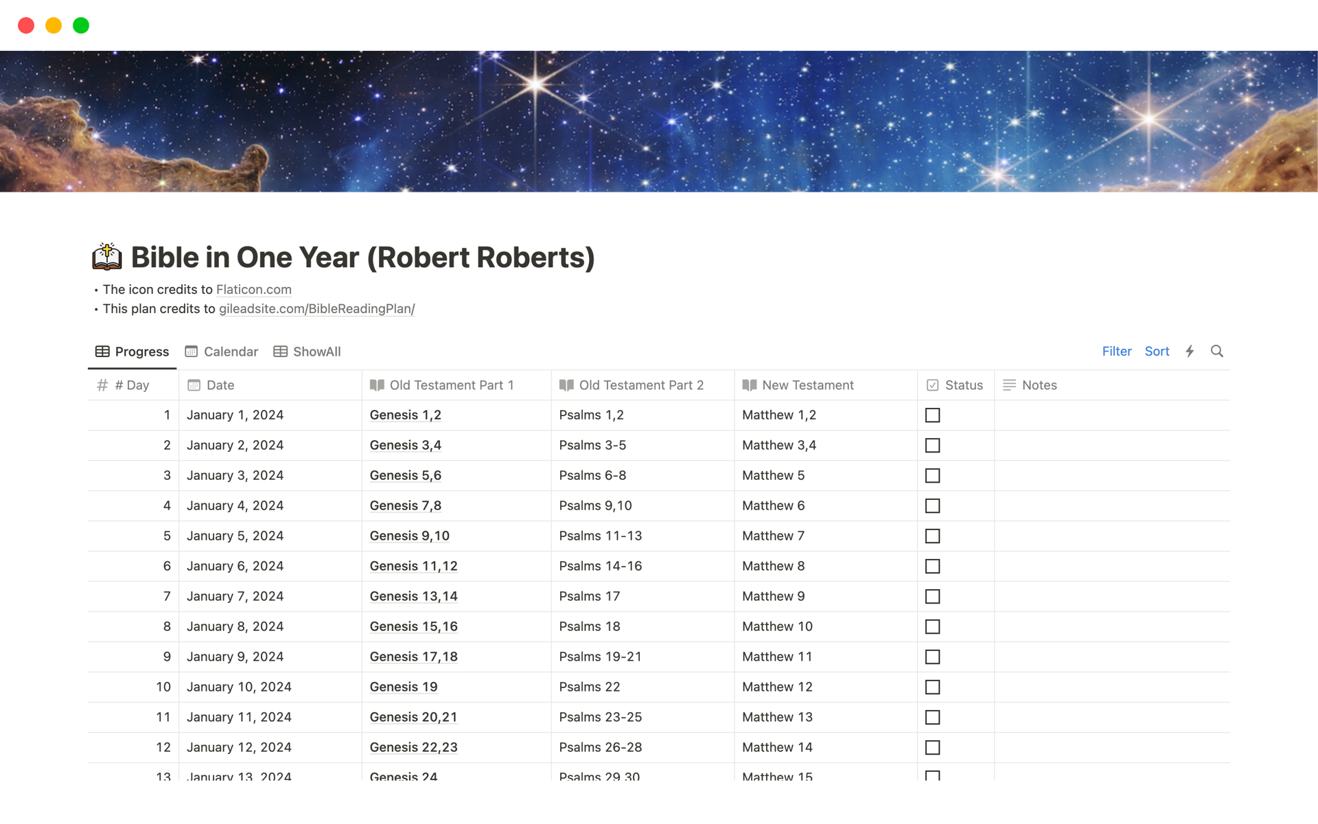 Bible in One Year (Robert Roberts) Notion Malli