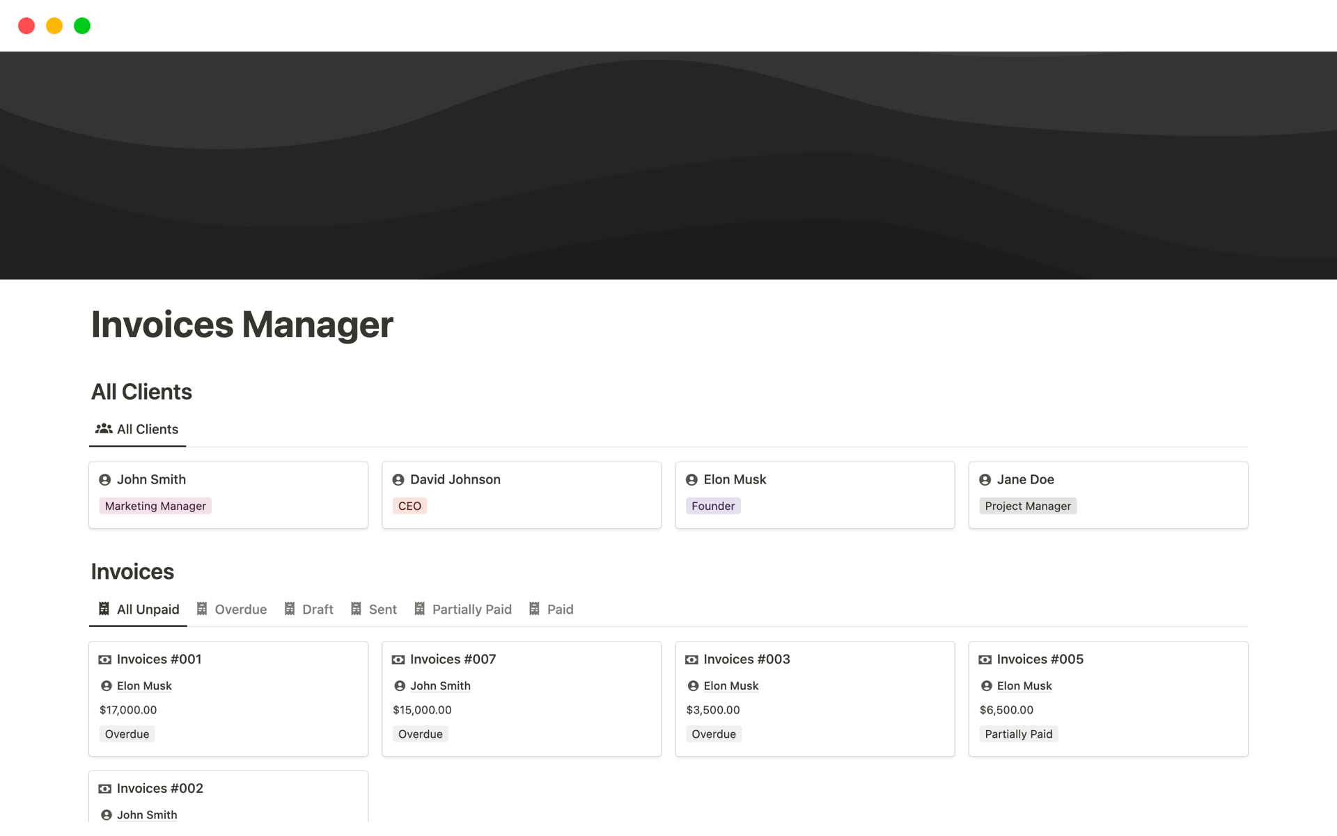 A template preview for Invoices Manager