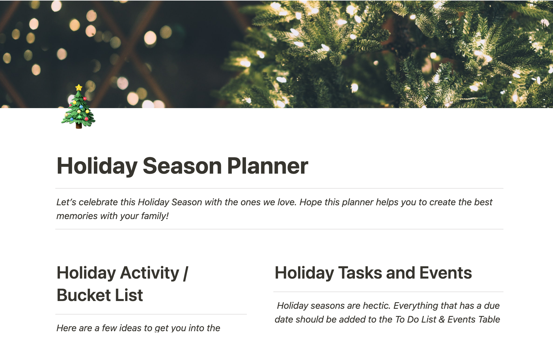 A template preview for Holiday Season Planner