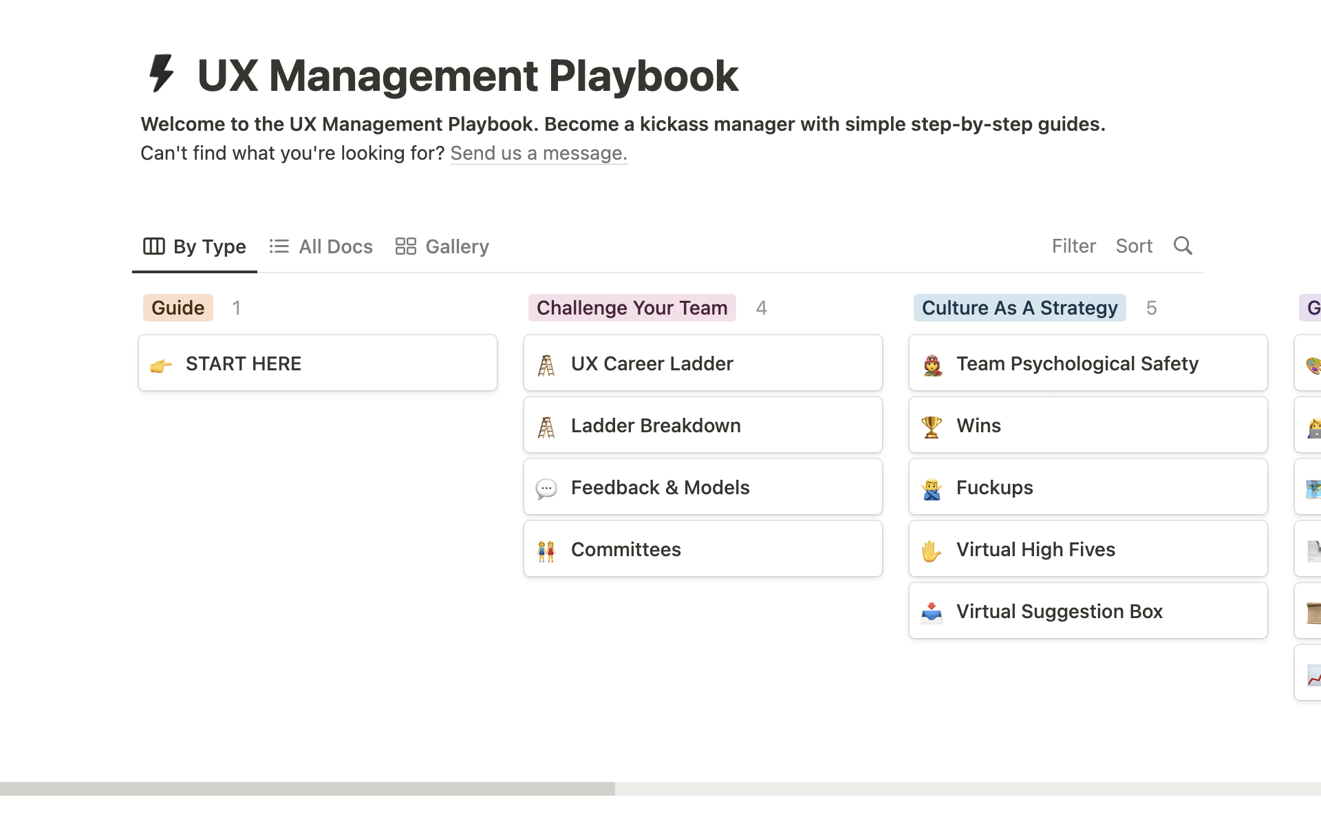 A template preview for UX Management Playbook