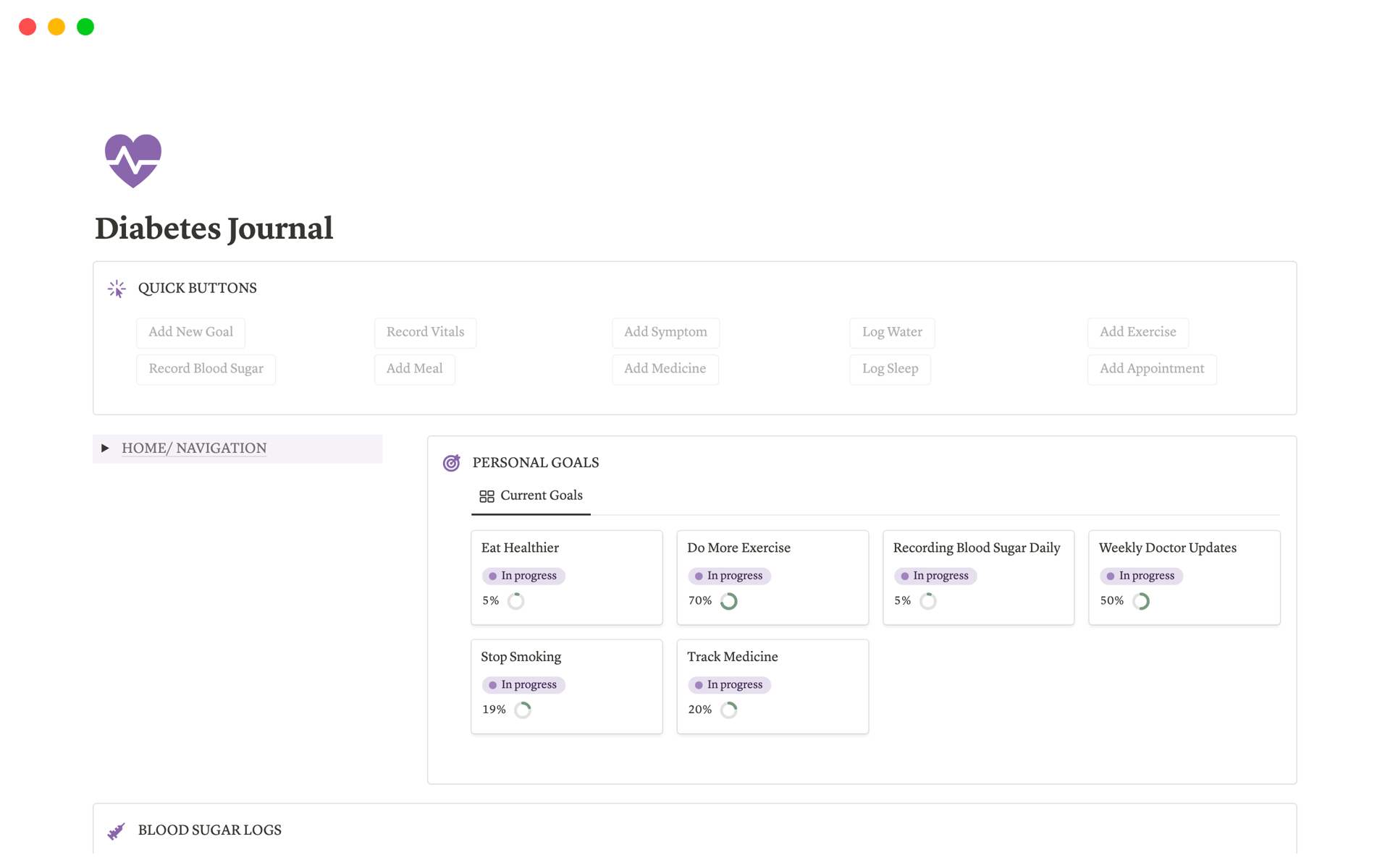 Diabetes Journal Notion Template