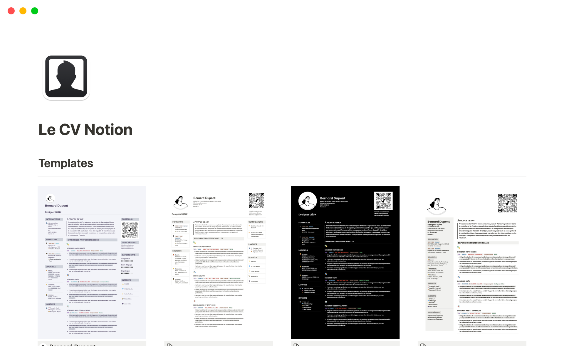 Le CV Notion Notion Template