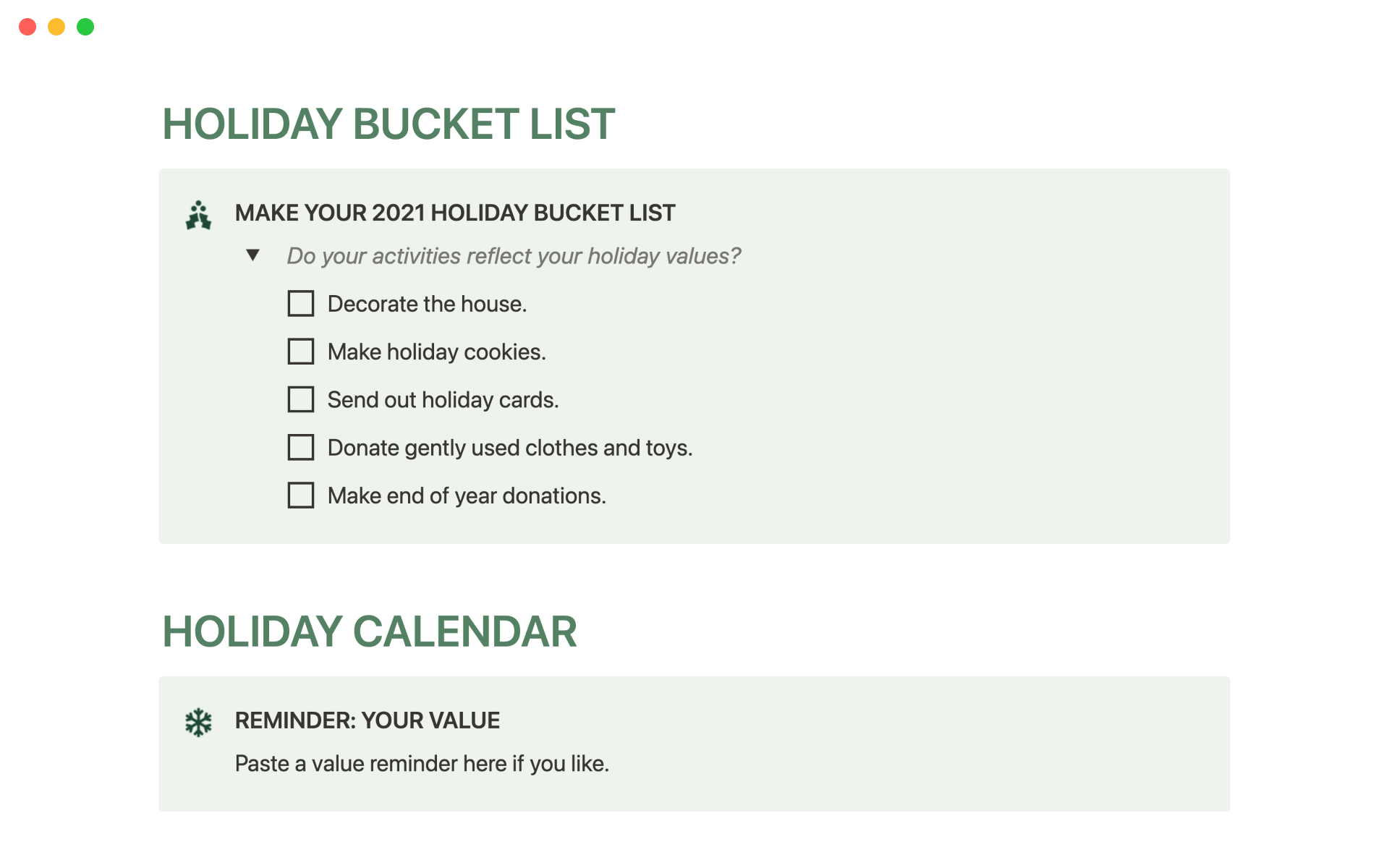 Track tasks, charitable donations, gifts, and the people you're buying gifts for this holiday season.
