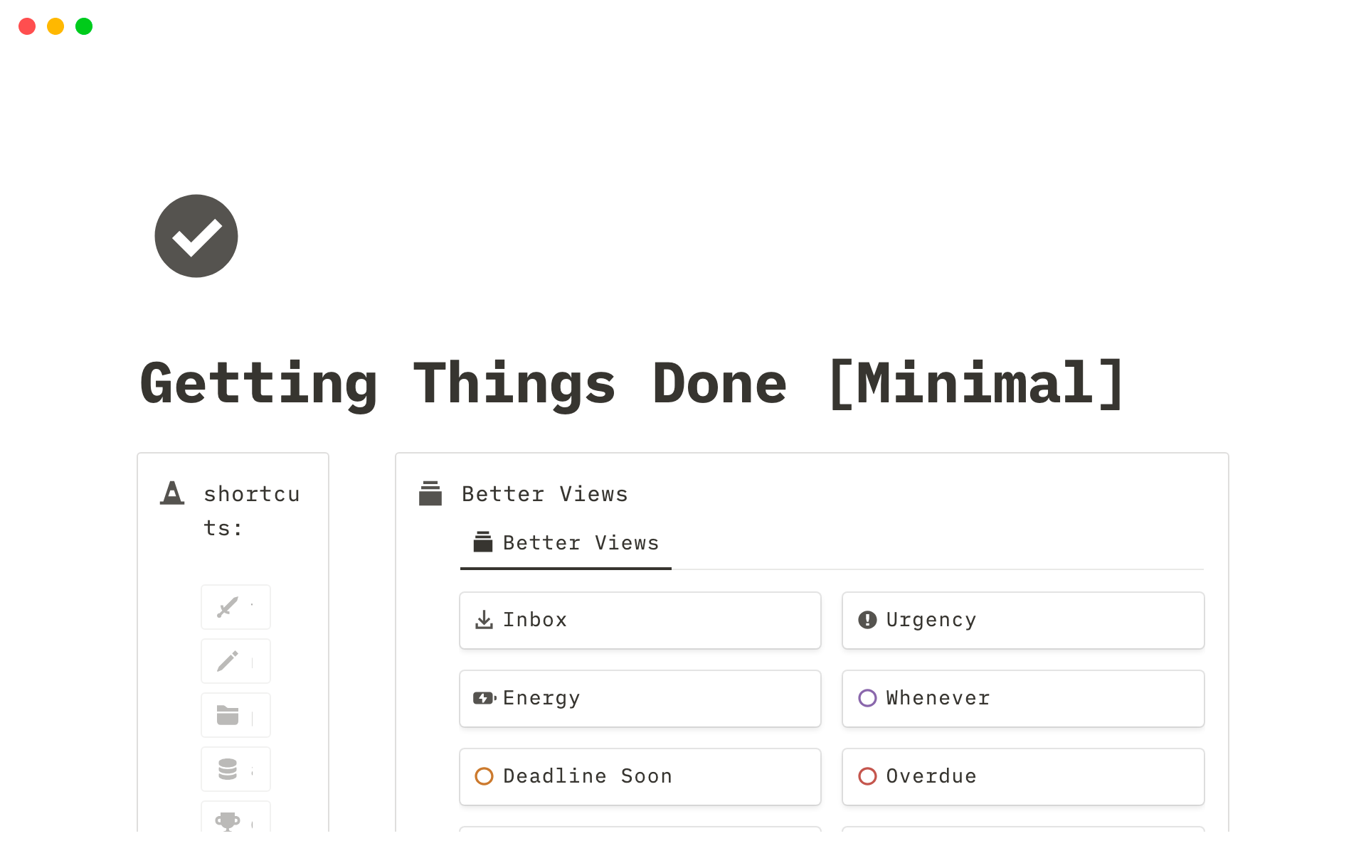 A template preview for Getting Things Done