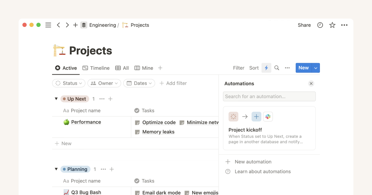 Create streamlined project management workflows using database automations