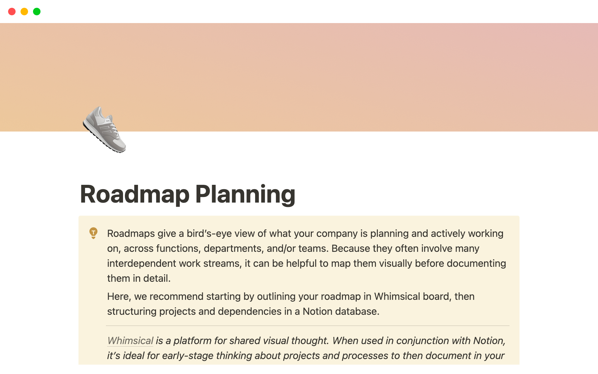 A template preview for Roadmap Planning