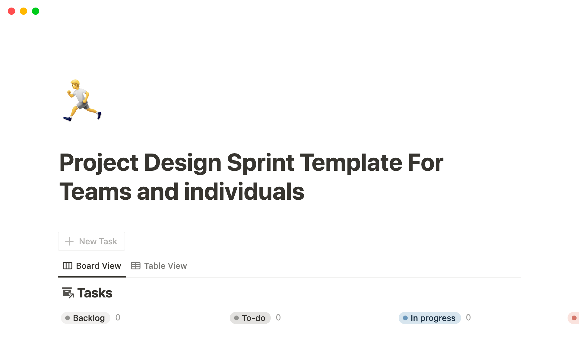 A template preview for Project Management: Design Sprints