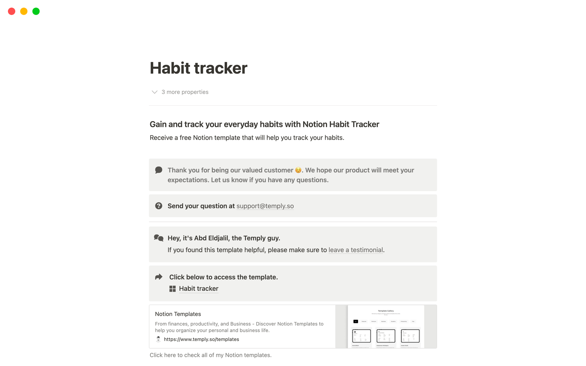 A template preview for Habit tracker