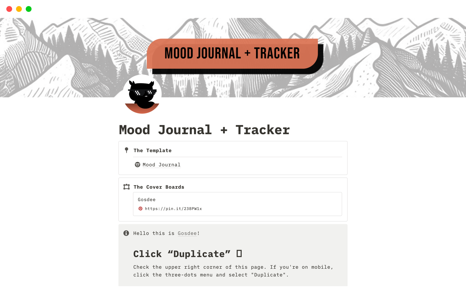 A template preview for Mood Journal + Tracker