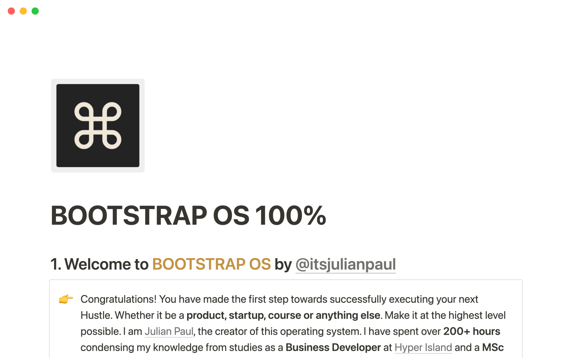 A template preview for Bootstrap OS