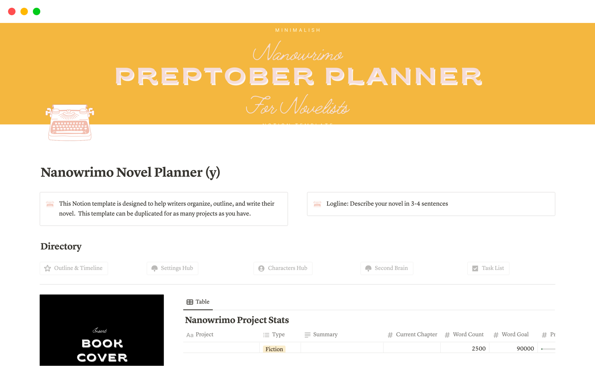 A template preview for Novel Planner: All in One Planner for Novelists