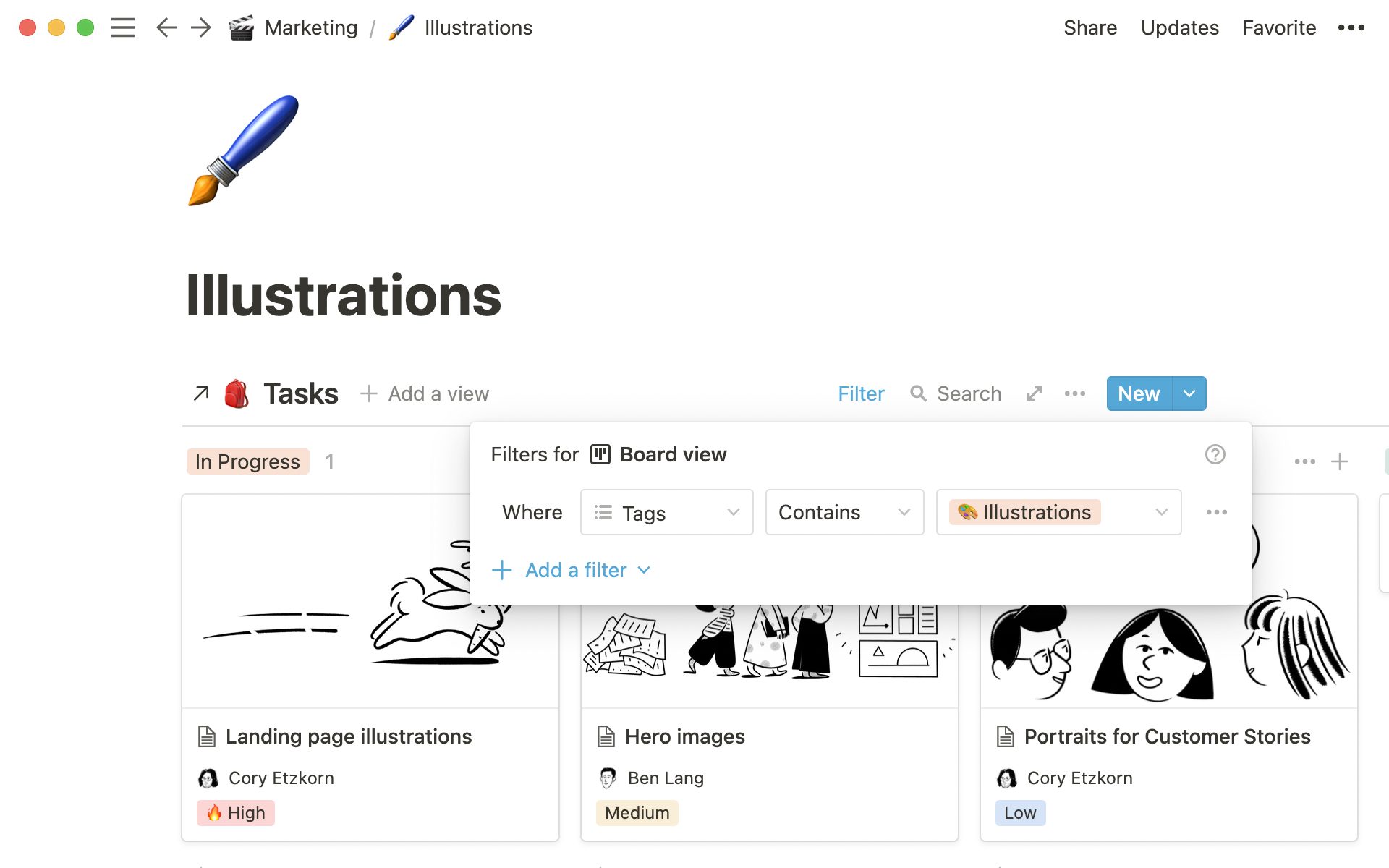 Another view of the tasks database for illustrations.