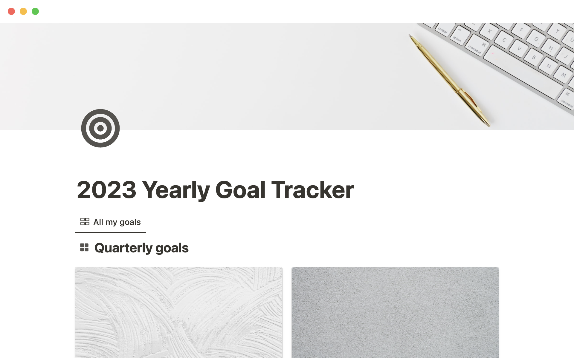 Eine Vorlagenvorschau für 2023 Yearly Goal Tracker