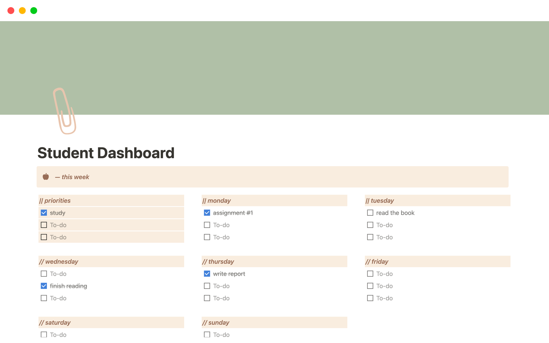 A template preview for Student Dashboard