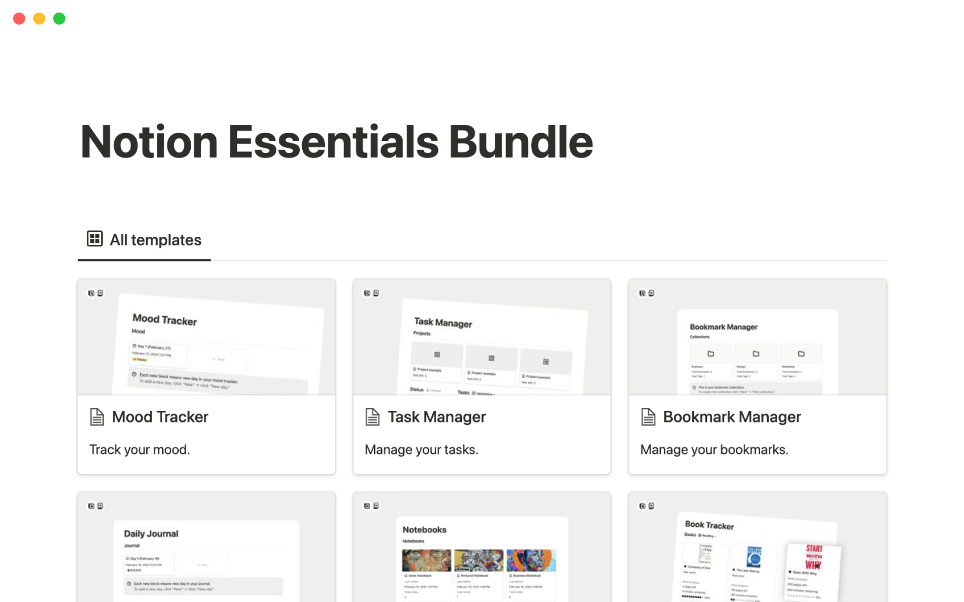 A template preview for Essentials bundle