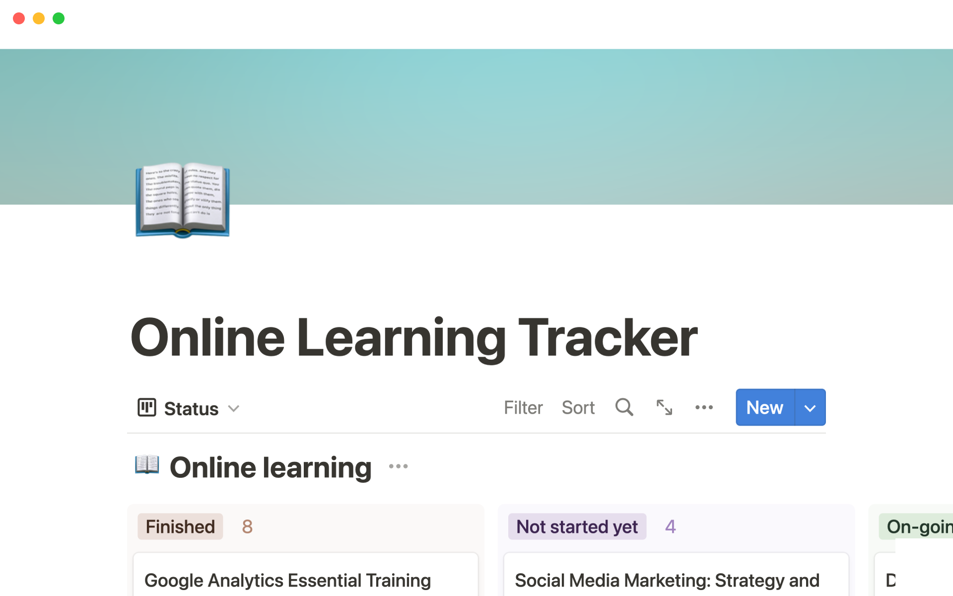 A template preview for Online learning tracker