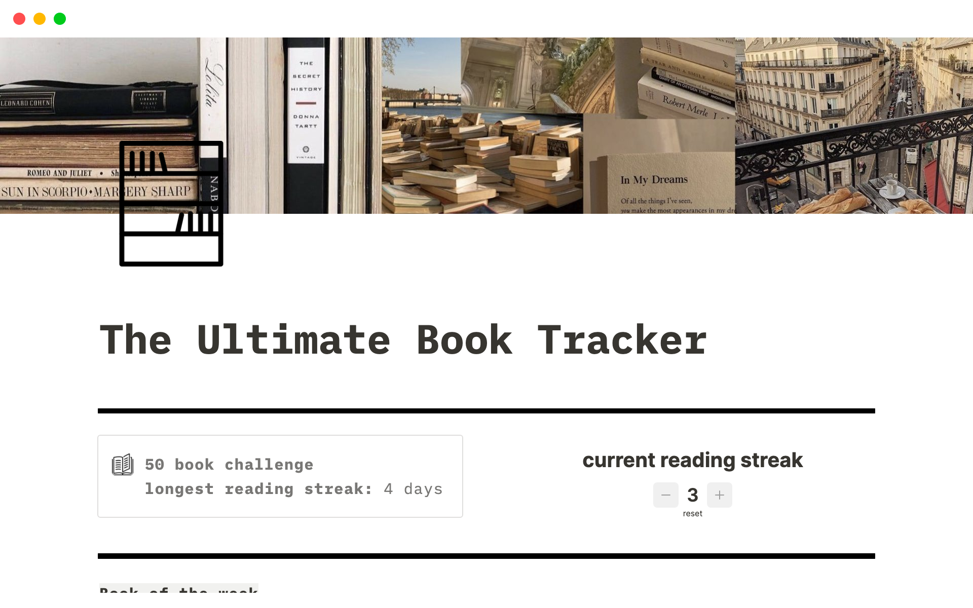 Eine Vorlagenvorschau für The Ultimate Book Tracker