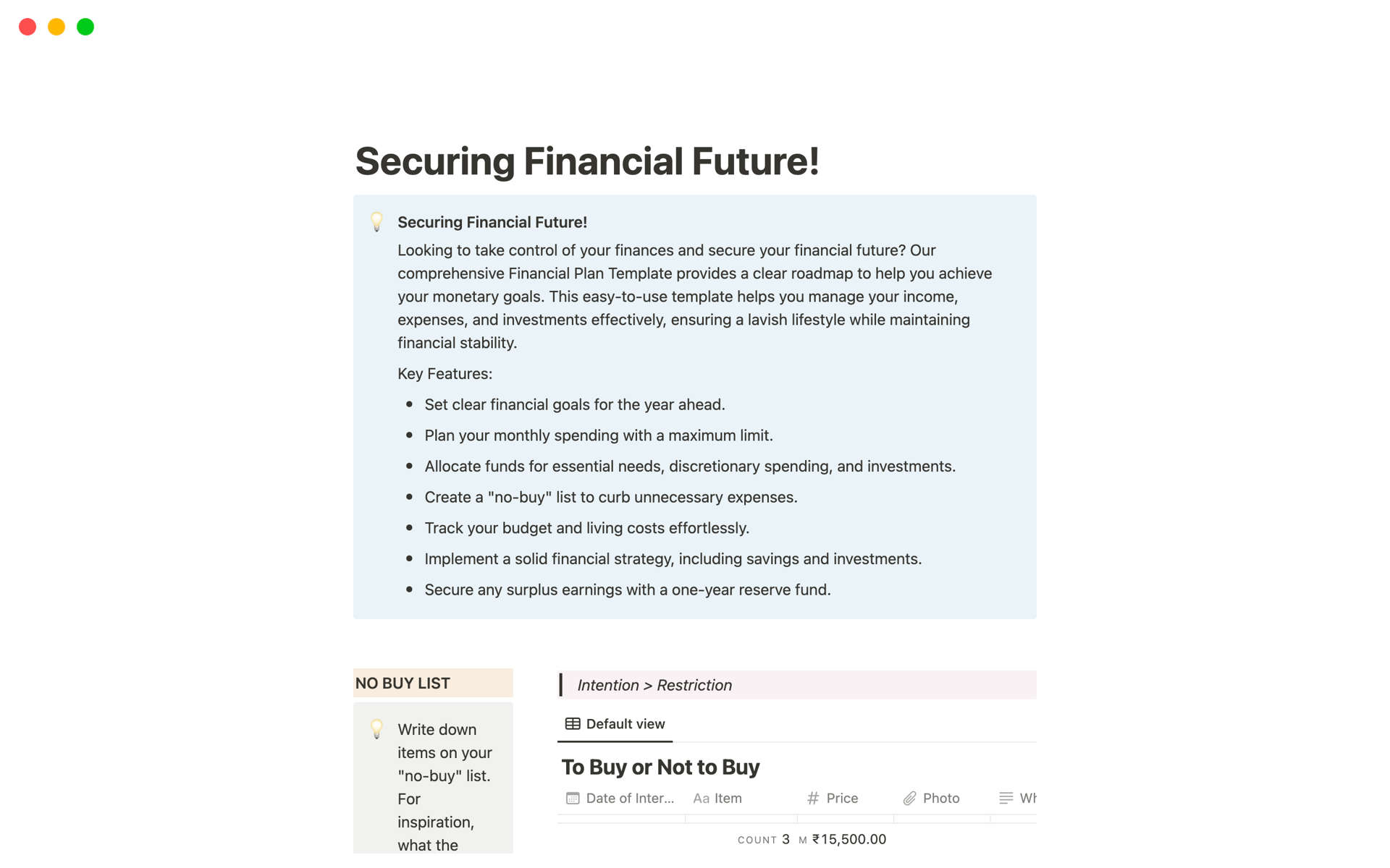 A template preview for Securing Financial Future