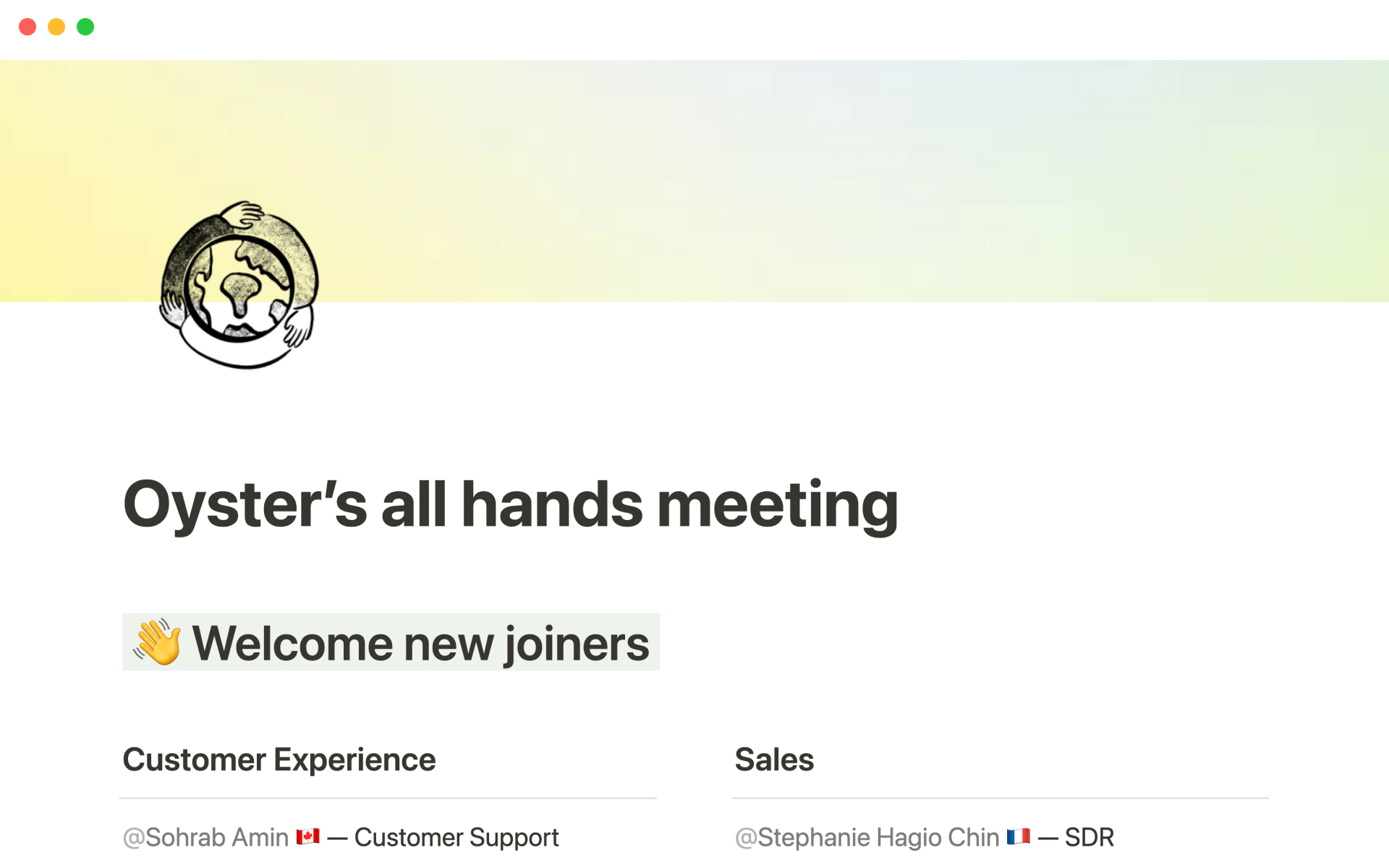 A template preview for Oyster’s all hands meeting