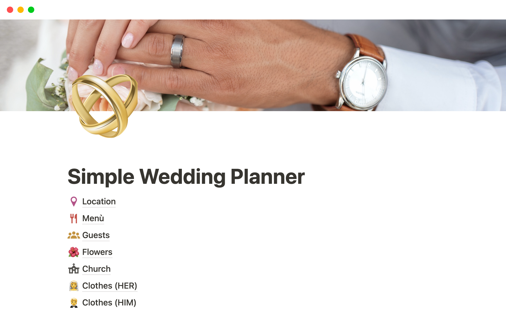 Aperçu du modèle de Simple Wedding Planner
