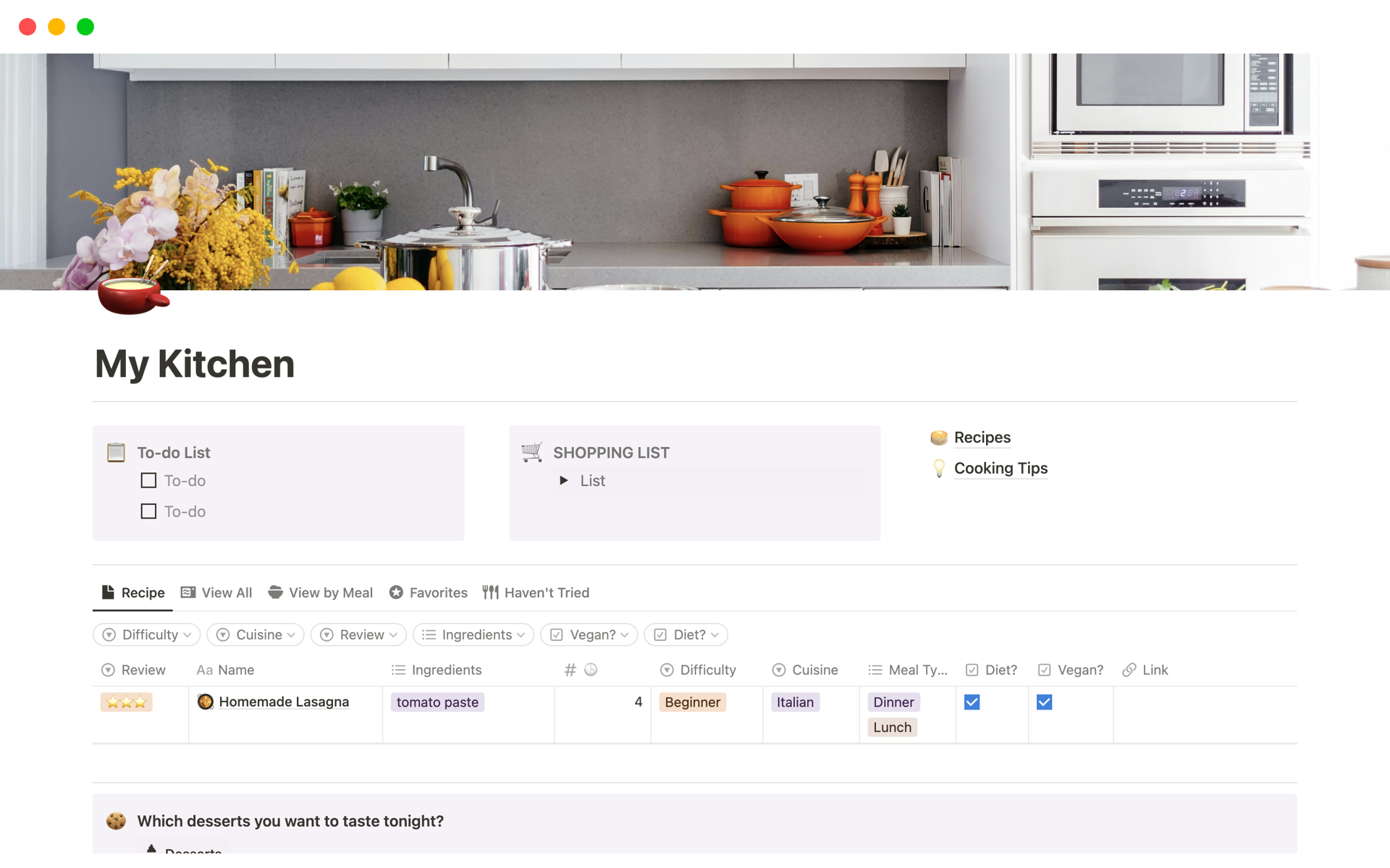 My Kitchen Notion Template