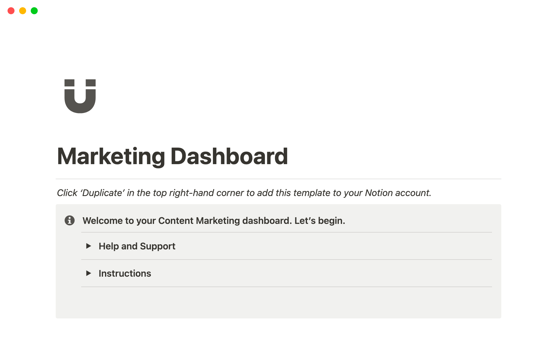 A template preview for Marketing Dashboard