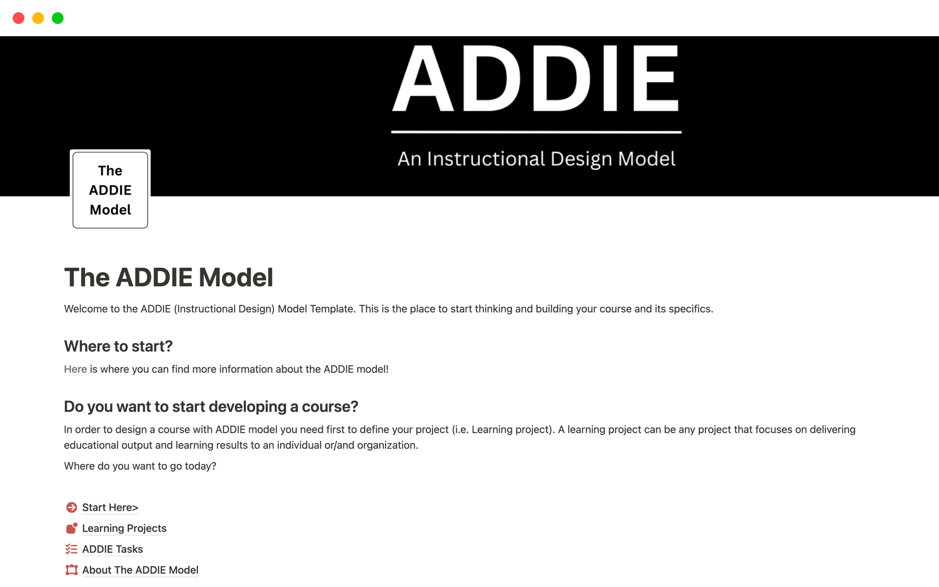 A template preview for The ADDIE Model