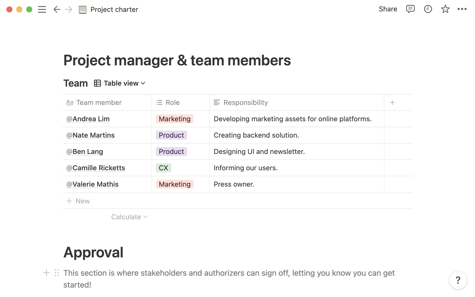 Project charter template - teammates 