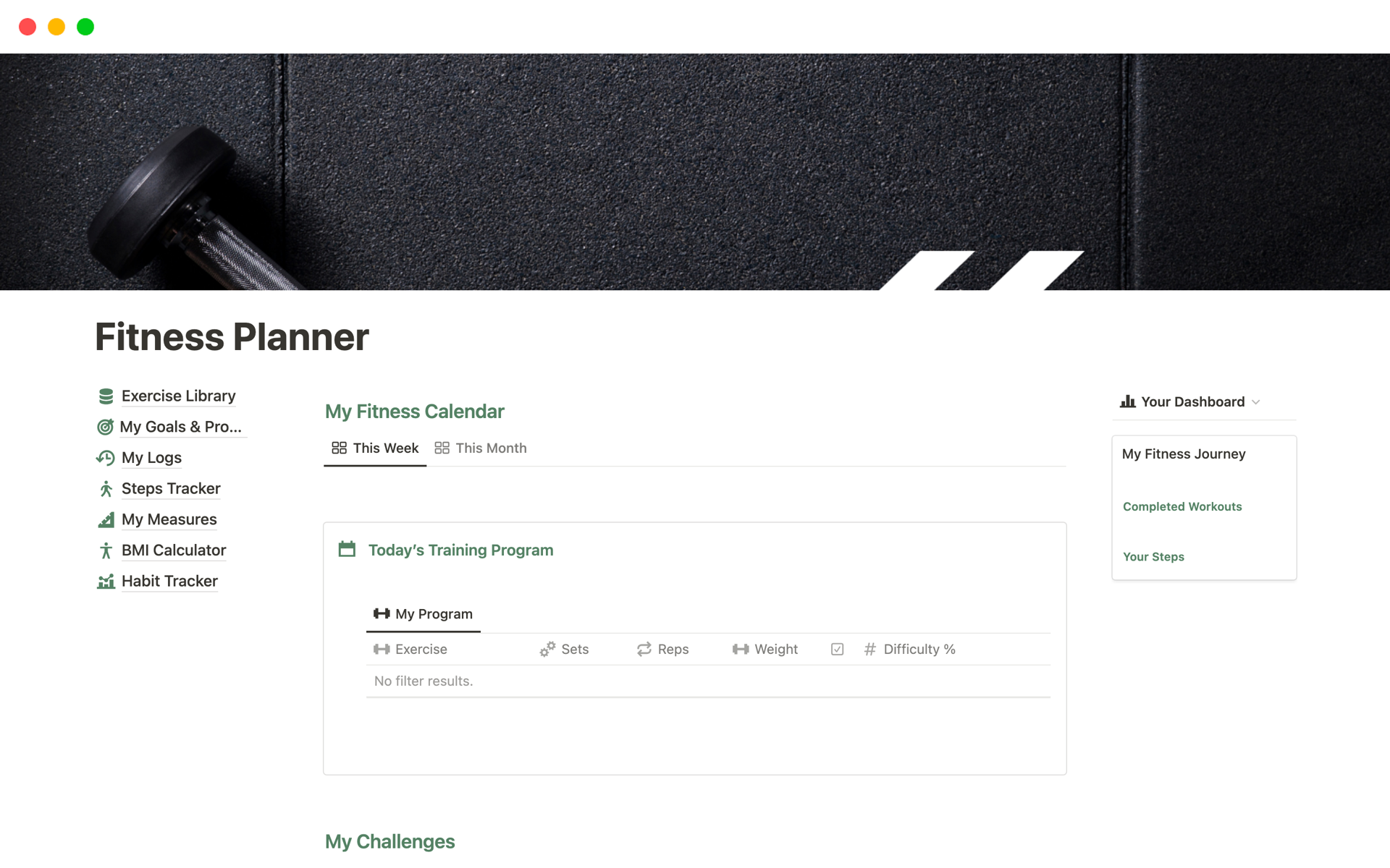 A template preview for Fitness Planner