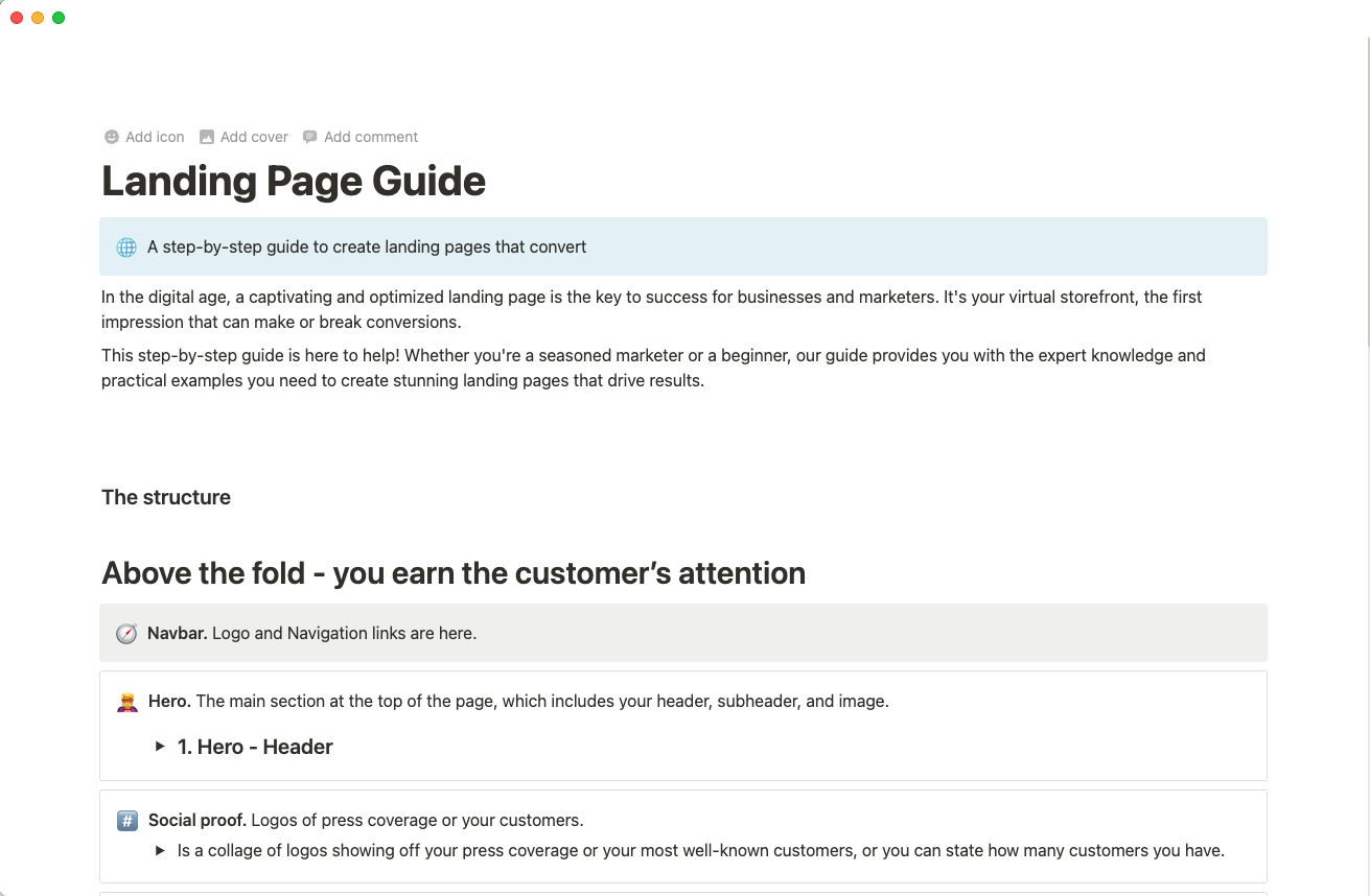 landing page guide template