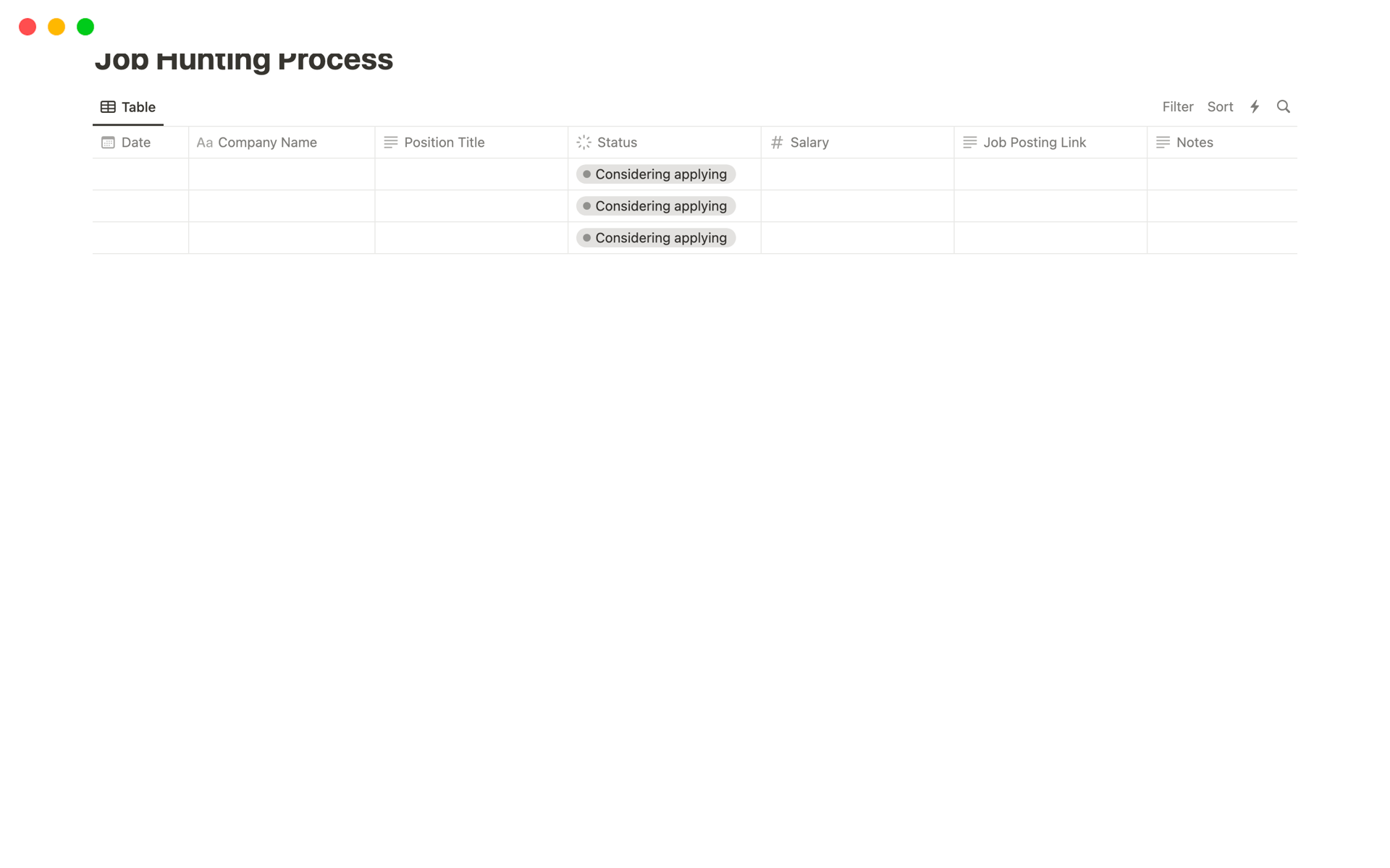 Job Hunting Process Notion Template