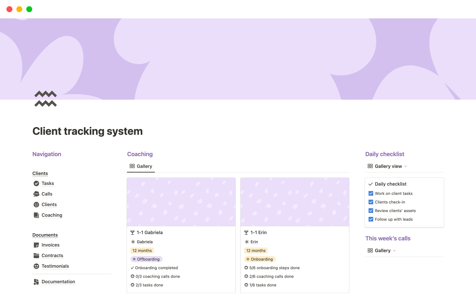 Client tracking and management system for coaches | Notion Template
