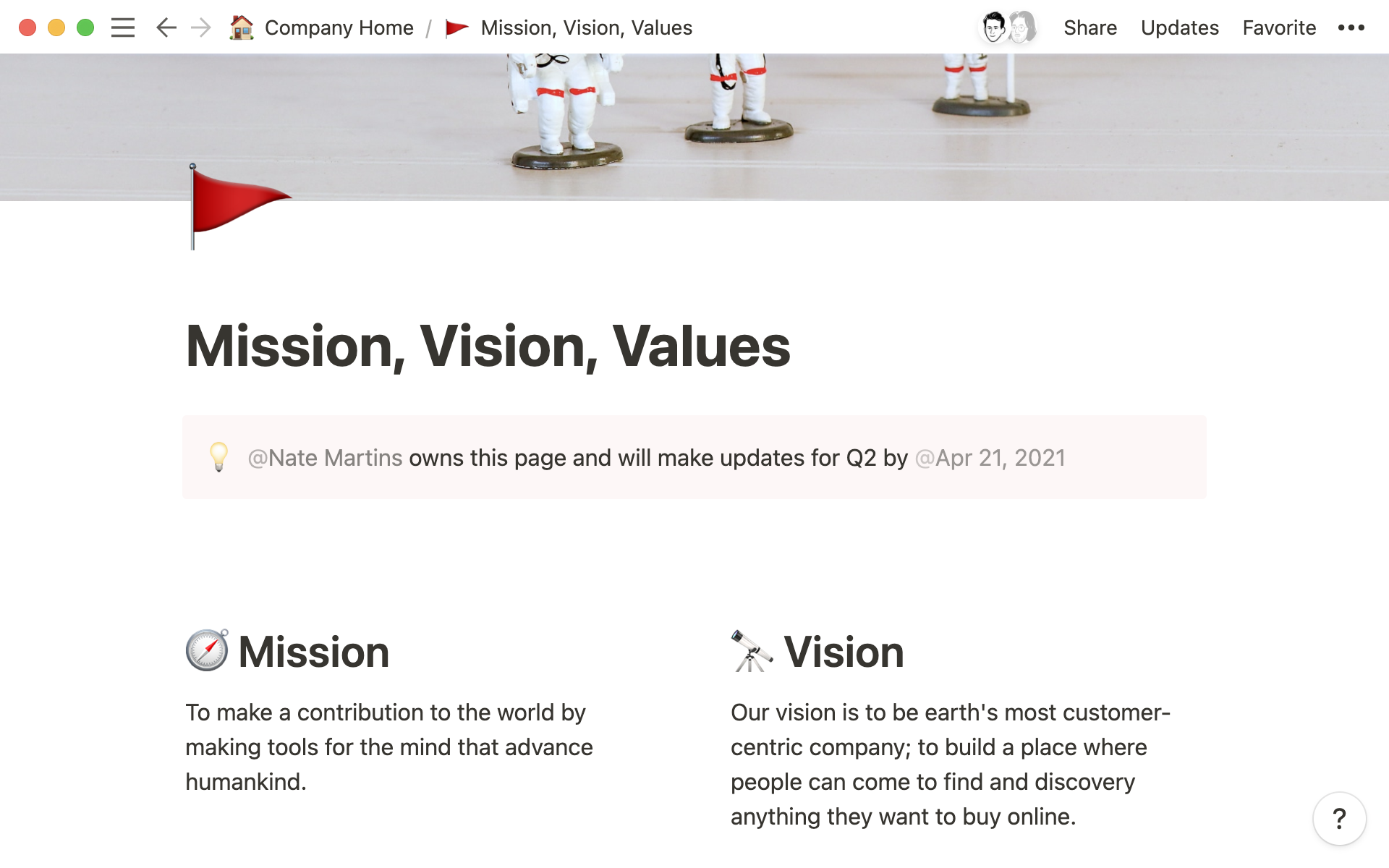 Assign an owner of a page whoโs responsible for keeping it up to date.