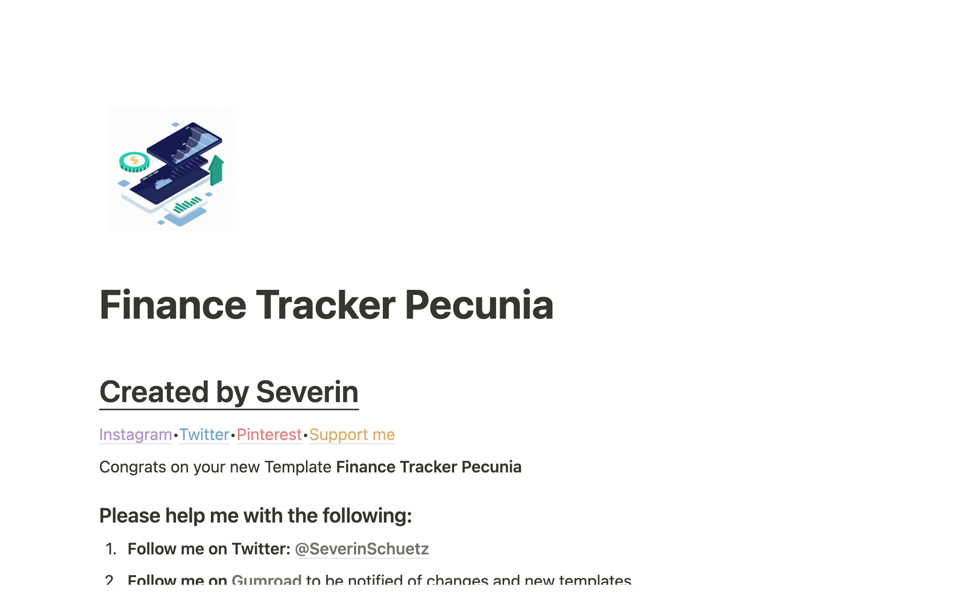 A template preview for Finance Tracker Pecunia