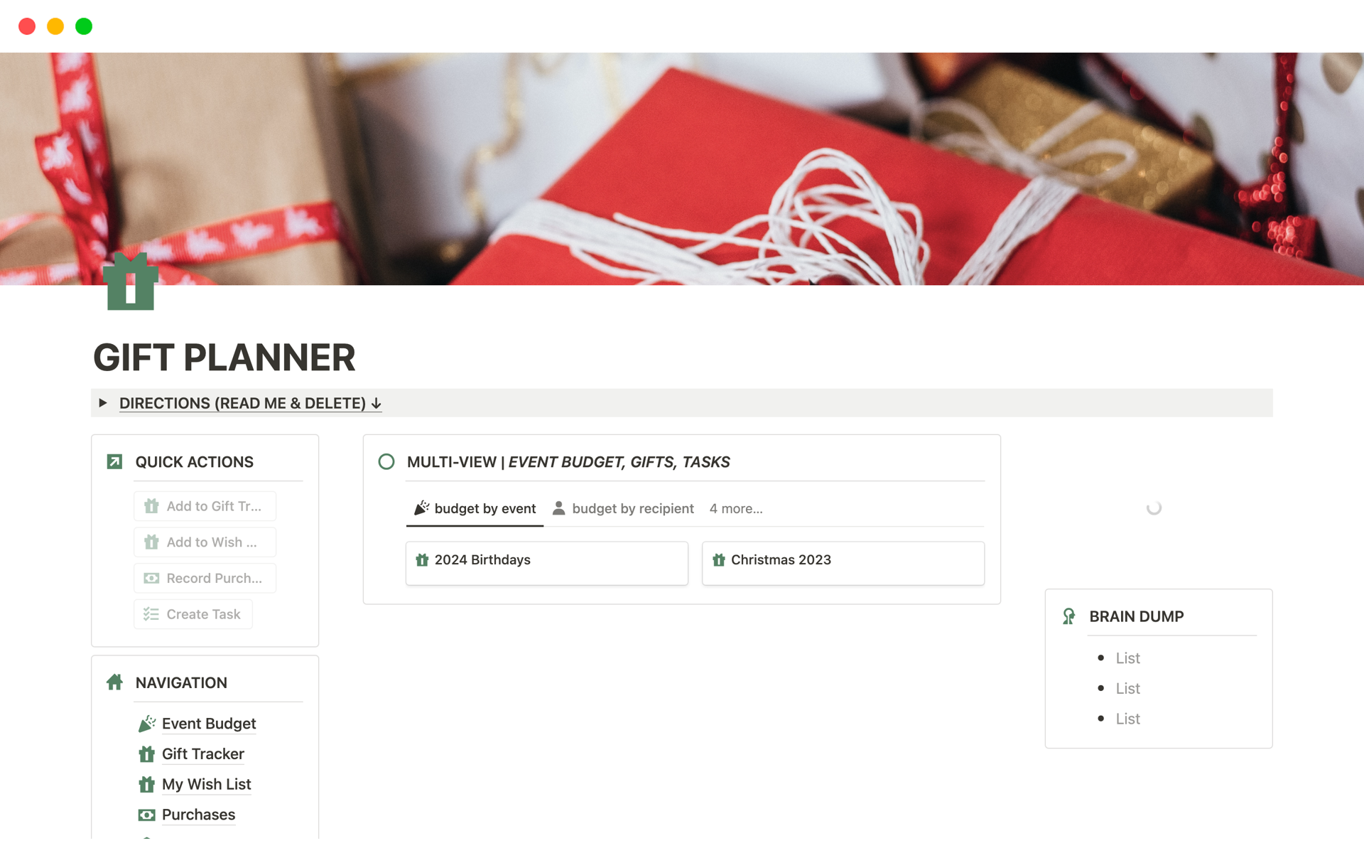Gift Planner & Wish List Notion Template