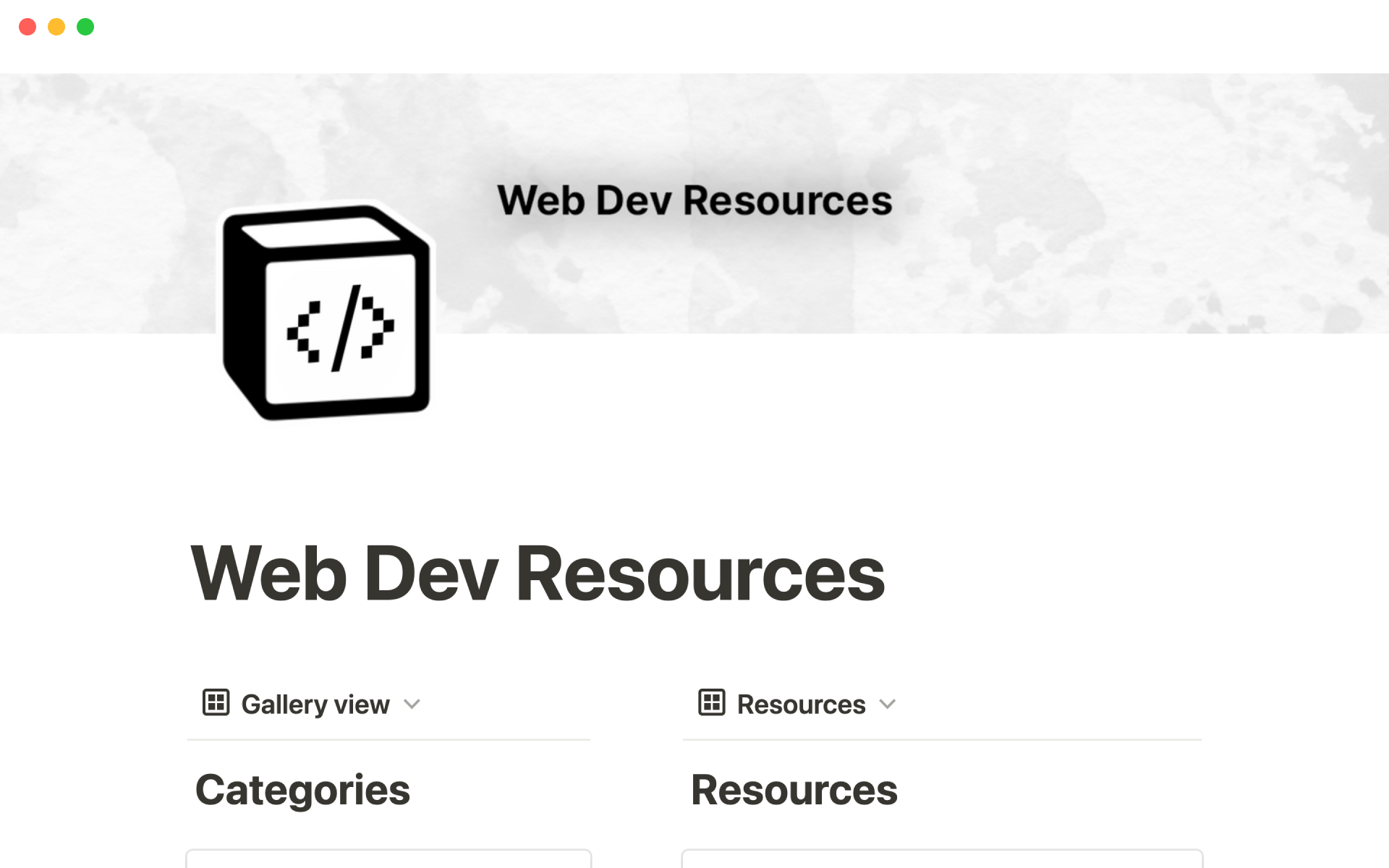 Eine Vorlagenvorschau für Web development resources