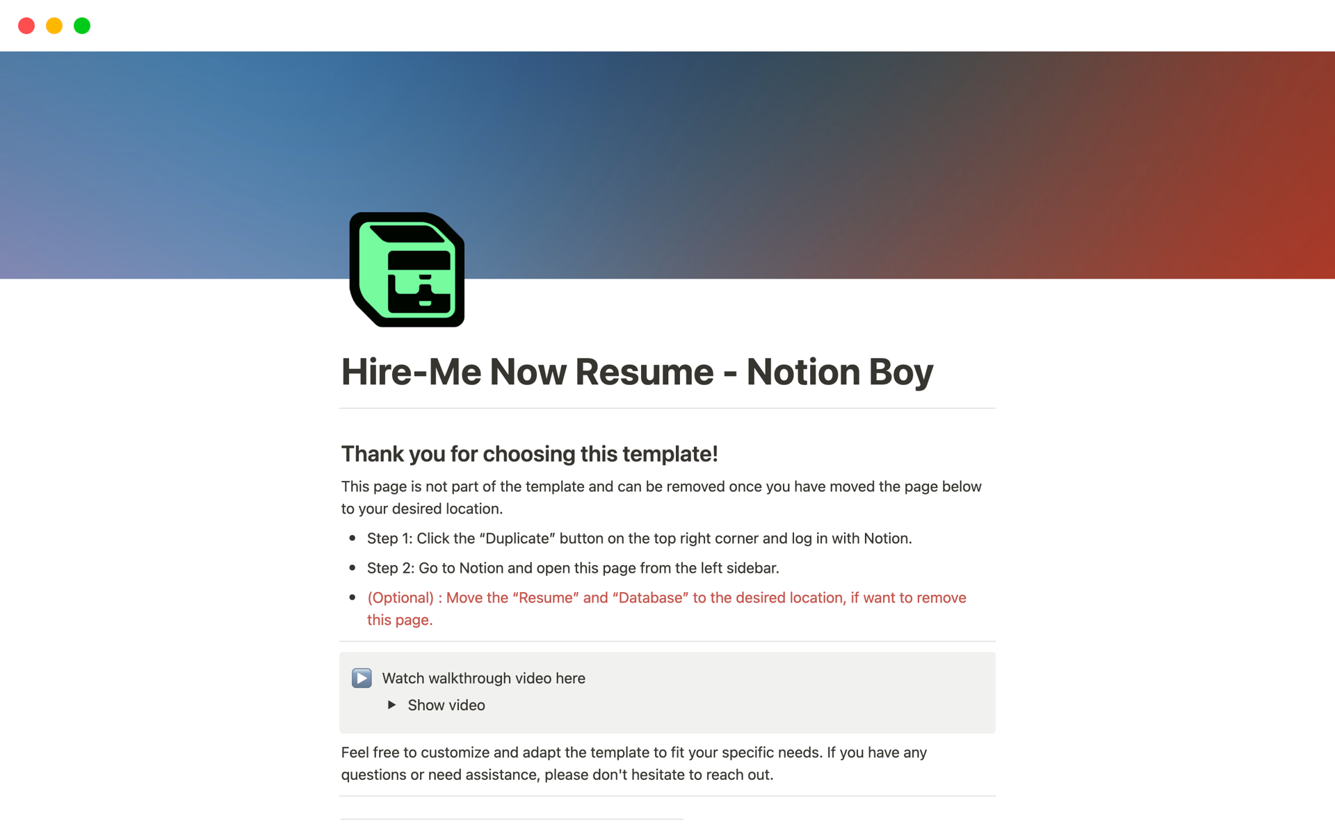 A template preview for Hire-Me Now Resume