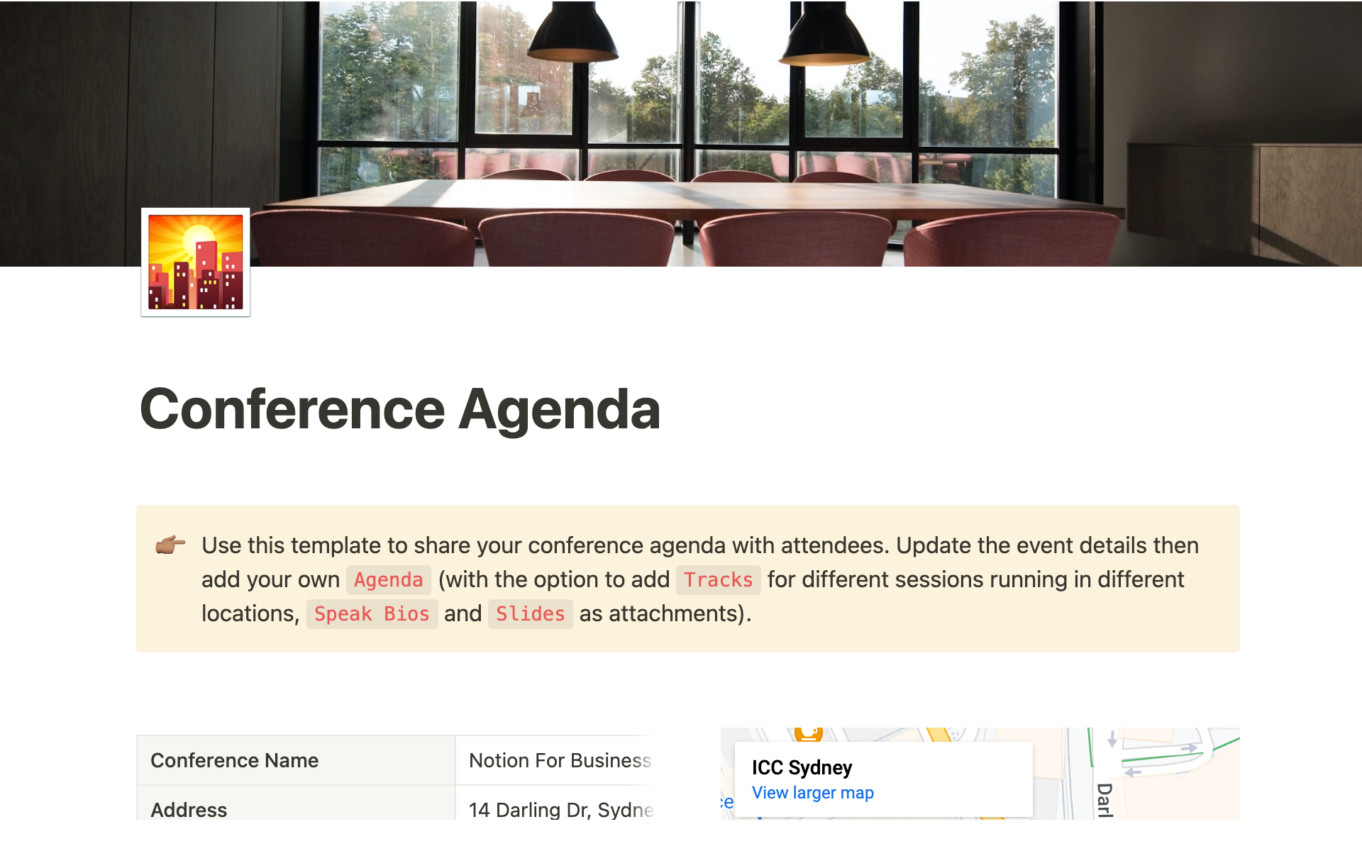 A template preview for Conference Agenda Template