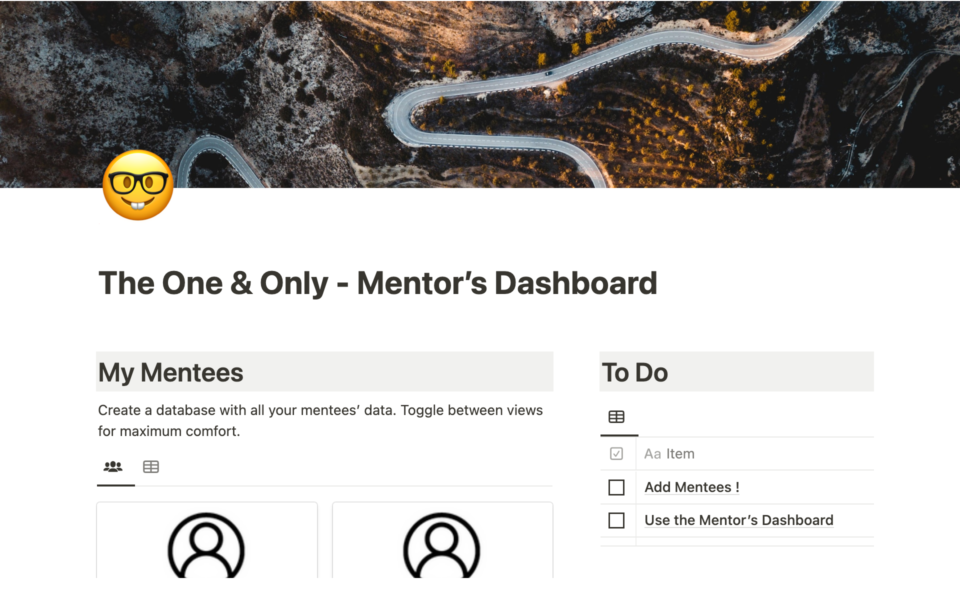 A template preview for The One & Only - Notion Template For Mentors