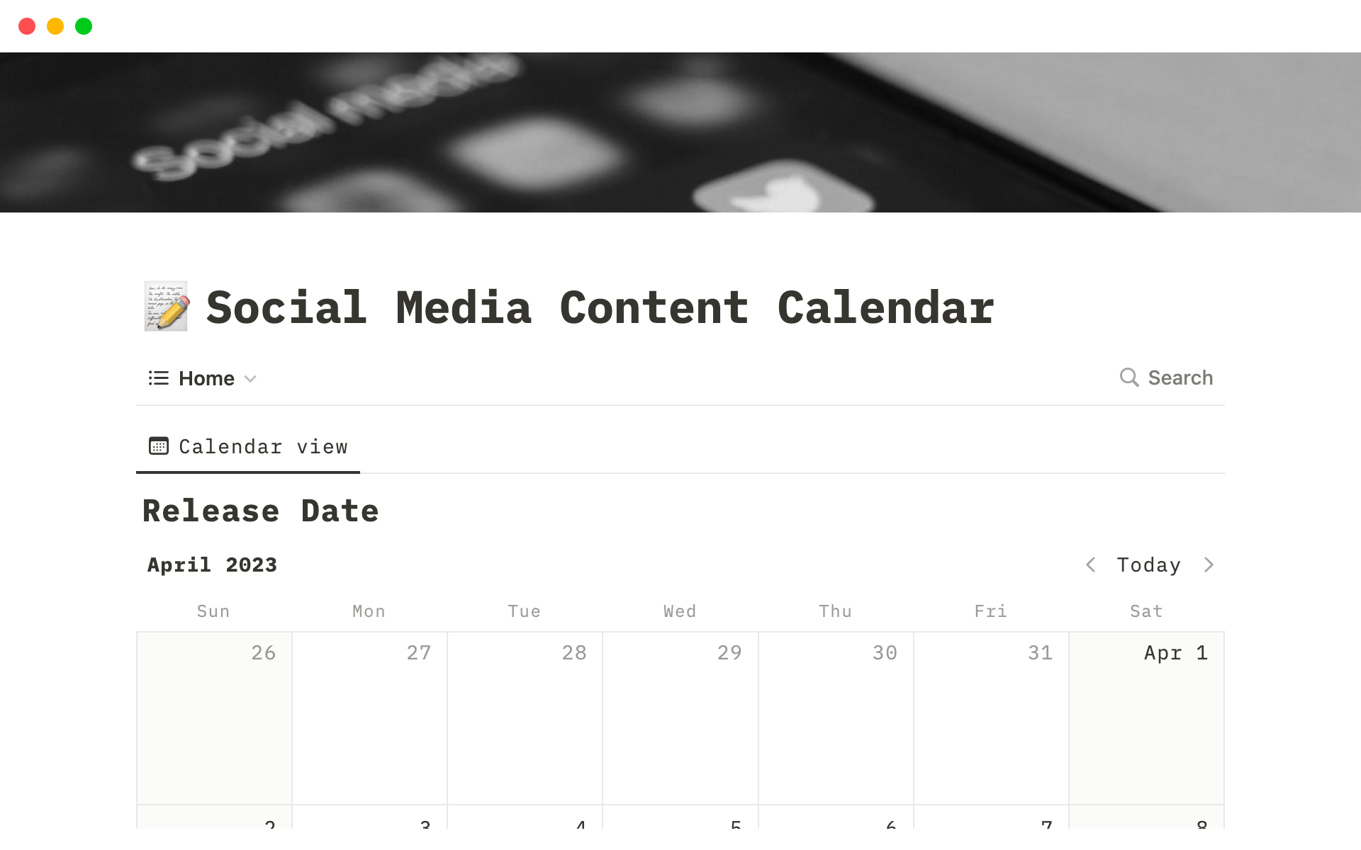 A template preview for Social Media Content Organize