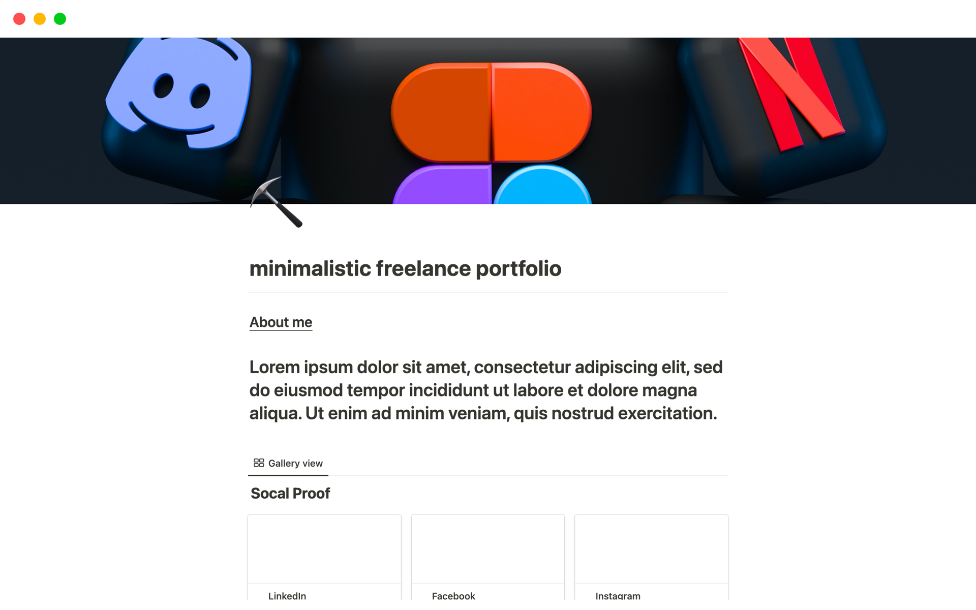 A template preview for minimalistic freelance portfolio