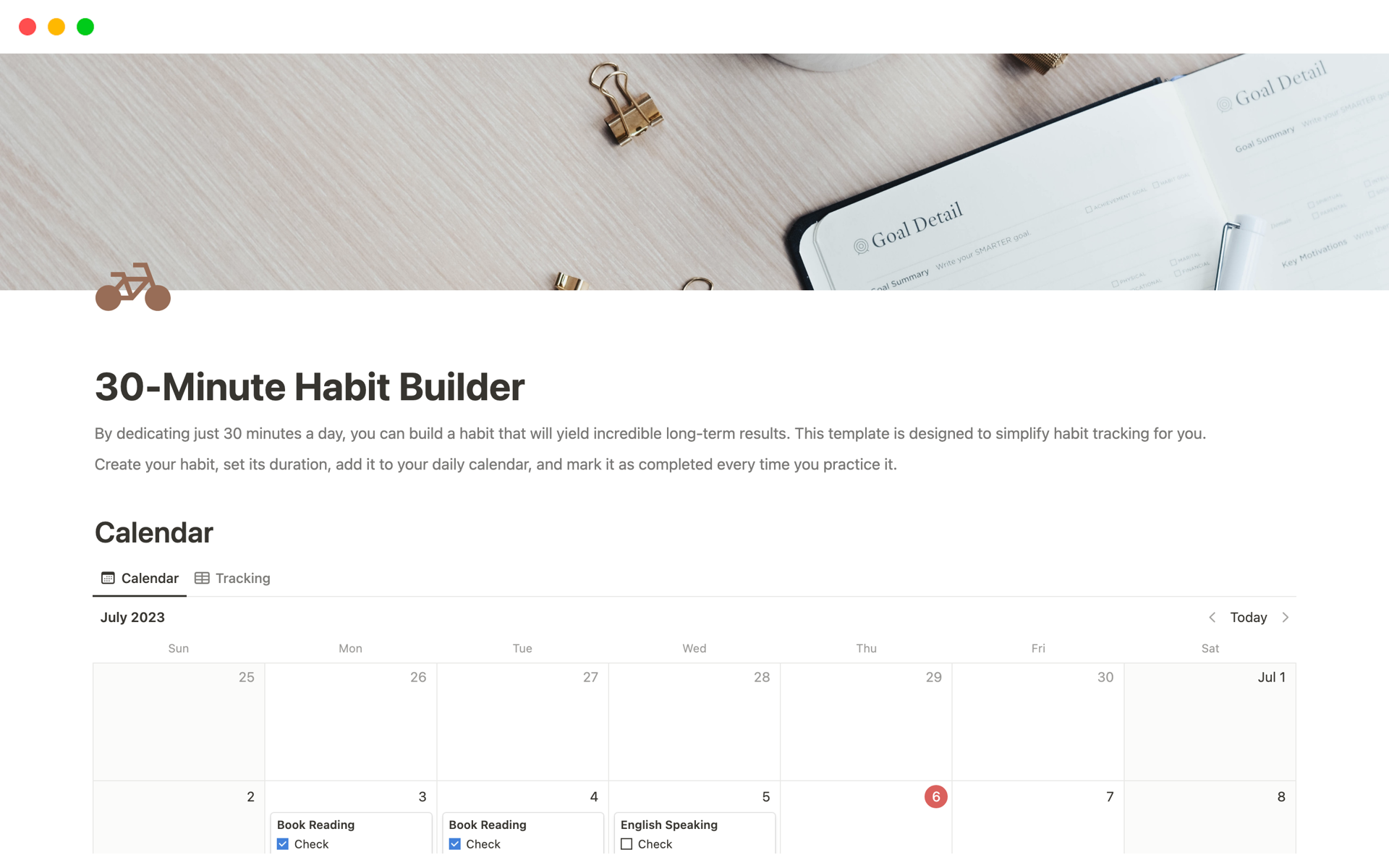 A template preview for 30-Minute Habit Builder